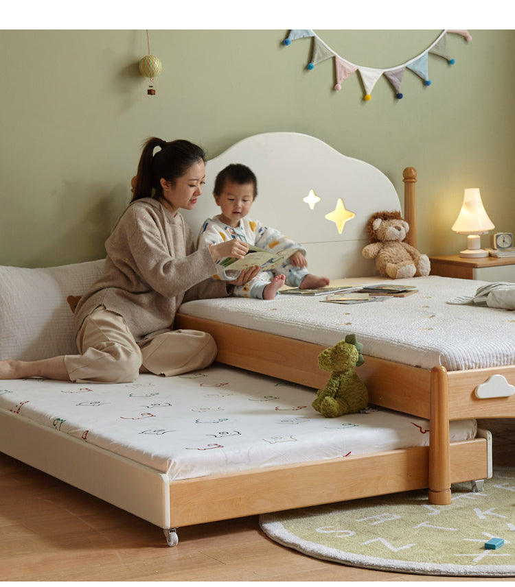 Solid Oak & Beech Wood Floor Bed with Pulley - Toddler Bed for Safe & Comfortable Sleep - Perfect for Montessori Bedrooms & Kids' Room Decor