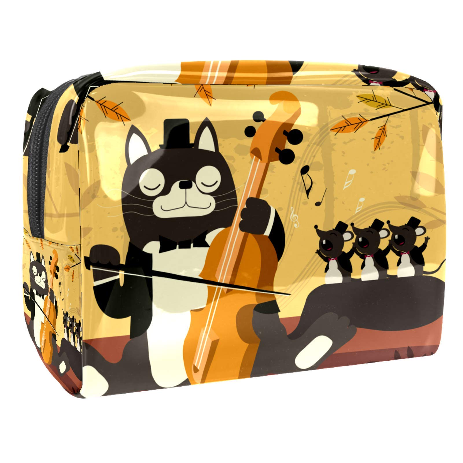 Portable Makeup Bag with Zipper - Travel Toiletry Organizer for Women, Cute Cat Playing Violin Cosmetic Pouch - Perfect for Travel, Gym, Daily Use & Gift Giving