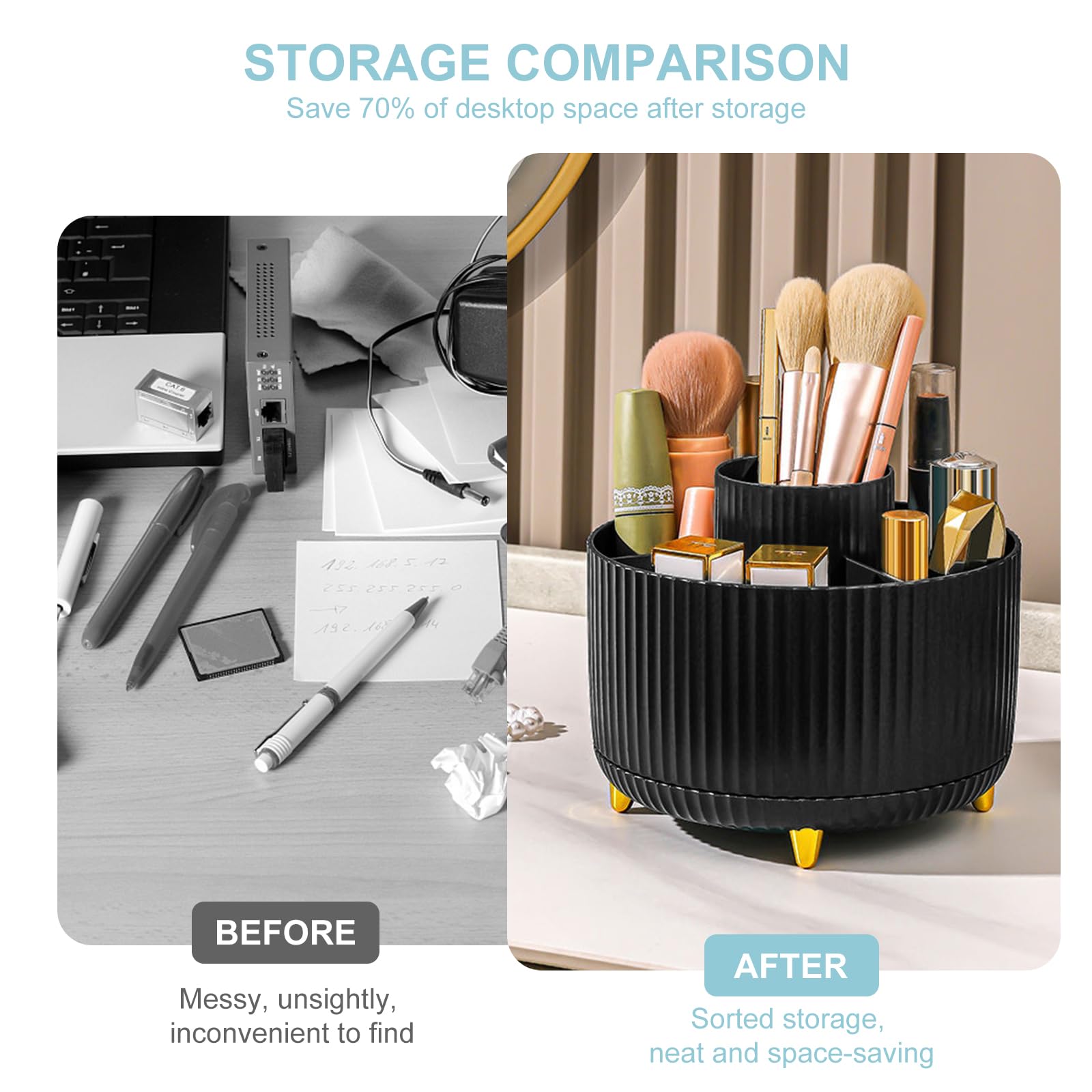 360° Rotating 5-Slot Pencil Holder for Desk - Black | Office, School & Home Desk Organizer for Pens, Markers & Stationery Supplies | Perfect for Workspace, Study & Craft Room Organization