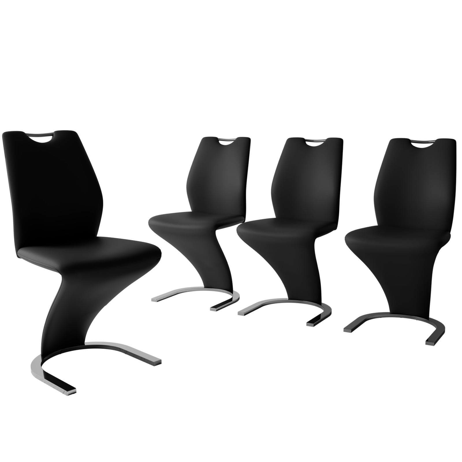 4-Piece Mermaid Dining Chairs Set - Modern Upholstered Armless Side Chairs with PU Leather Cushion & Sturdy Metal Legs for Kitchen, Dining Room, Breakfast Nook or Small Space (Black)