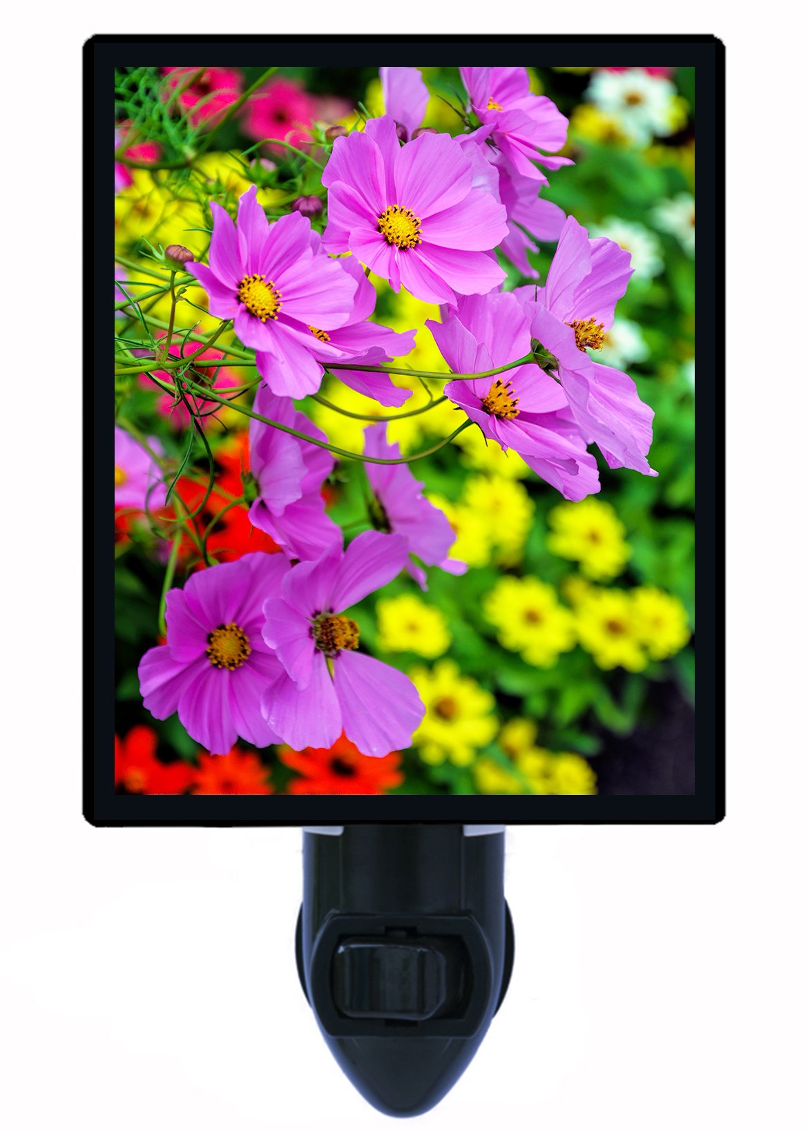 Colorful Cosmos Flower & Garden LED Night Light - Energy Efficient, Soothing Botanical Night Light for Kids, Nursery, Bedroom, and Home Decor