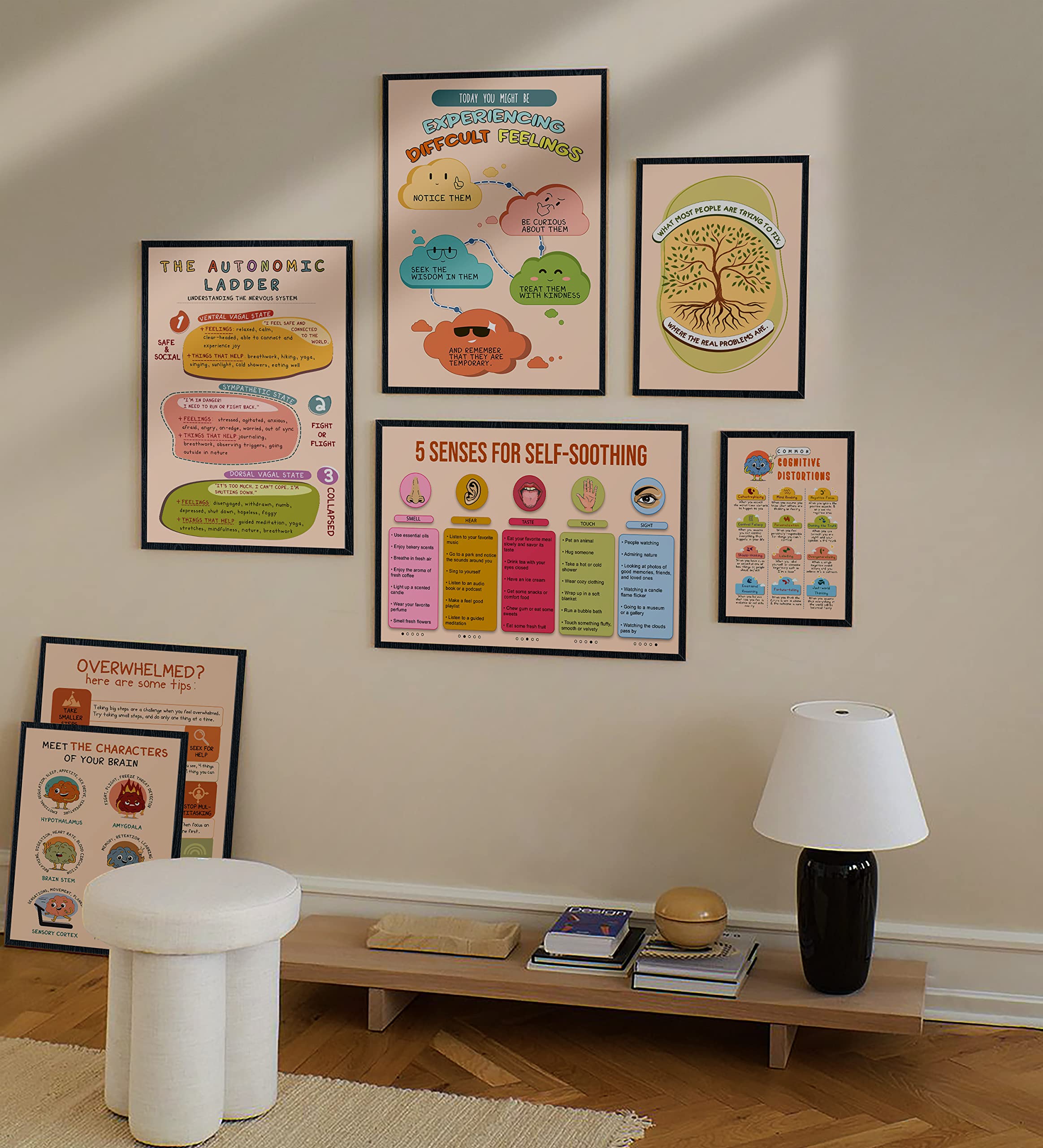 Boho Mental Health Poster - Therapy Art Print for Classroom & Office Decor - Coping Tips