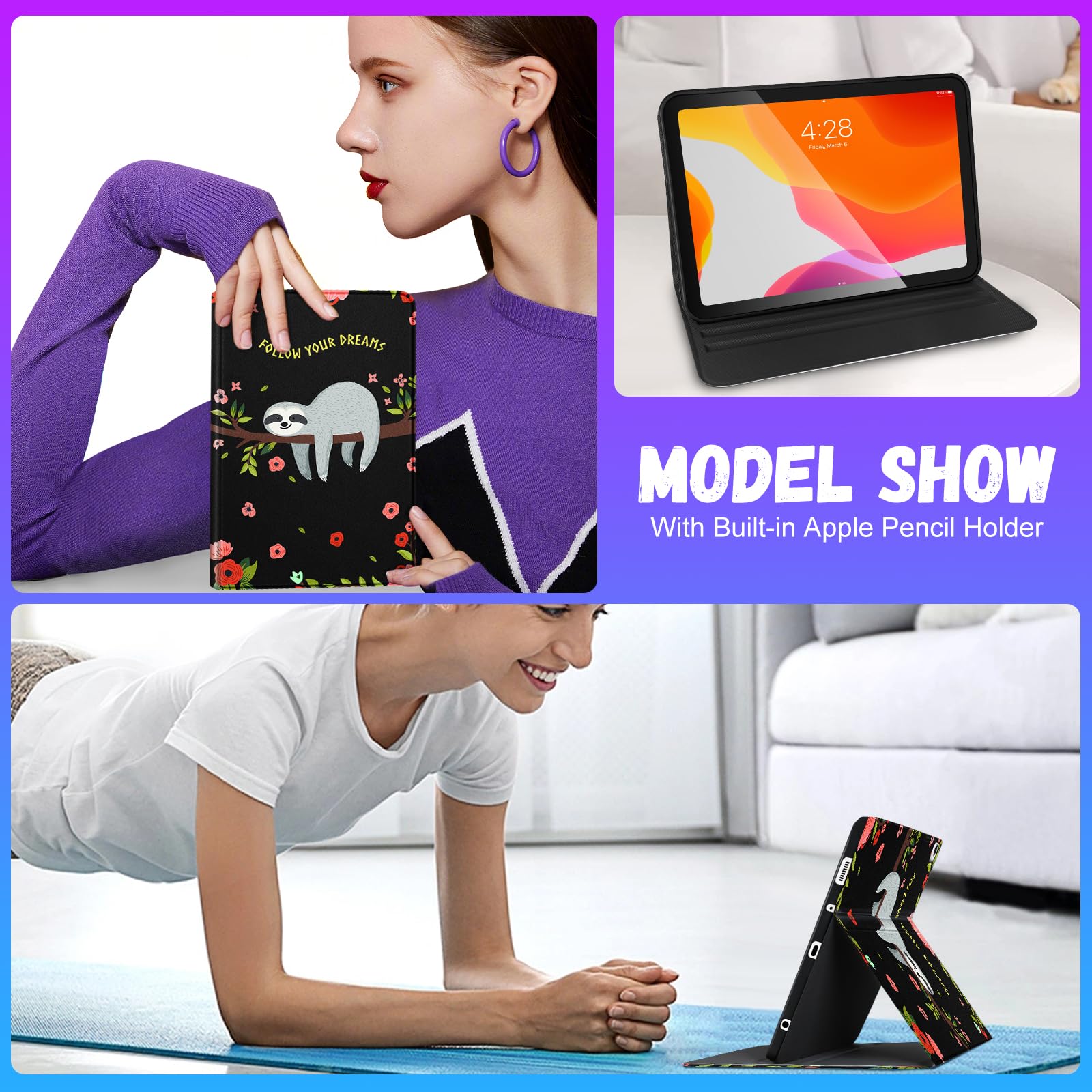 Cute Kawaii Cartoon Design iPad Case - Compatible with iPad 5th/6th Generation, iPad Air 1st/2nd Gen & iPad Pro 9.7 Inch - Stylish Protective Cover for Girls, Women & Teens - Perfect for School, Work & Travel