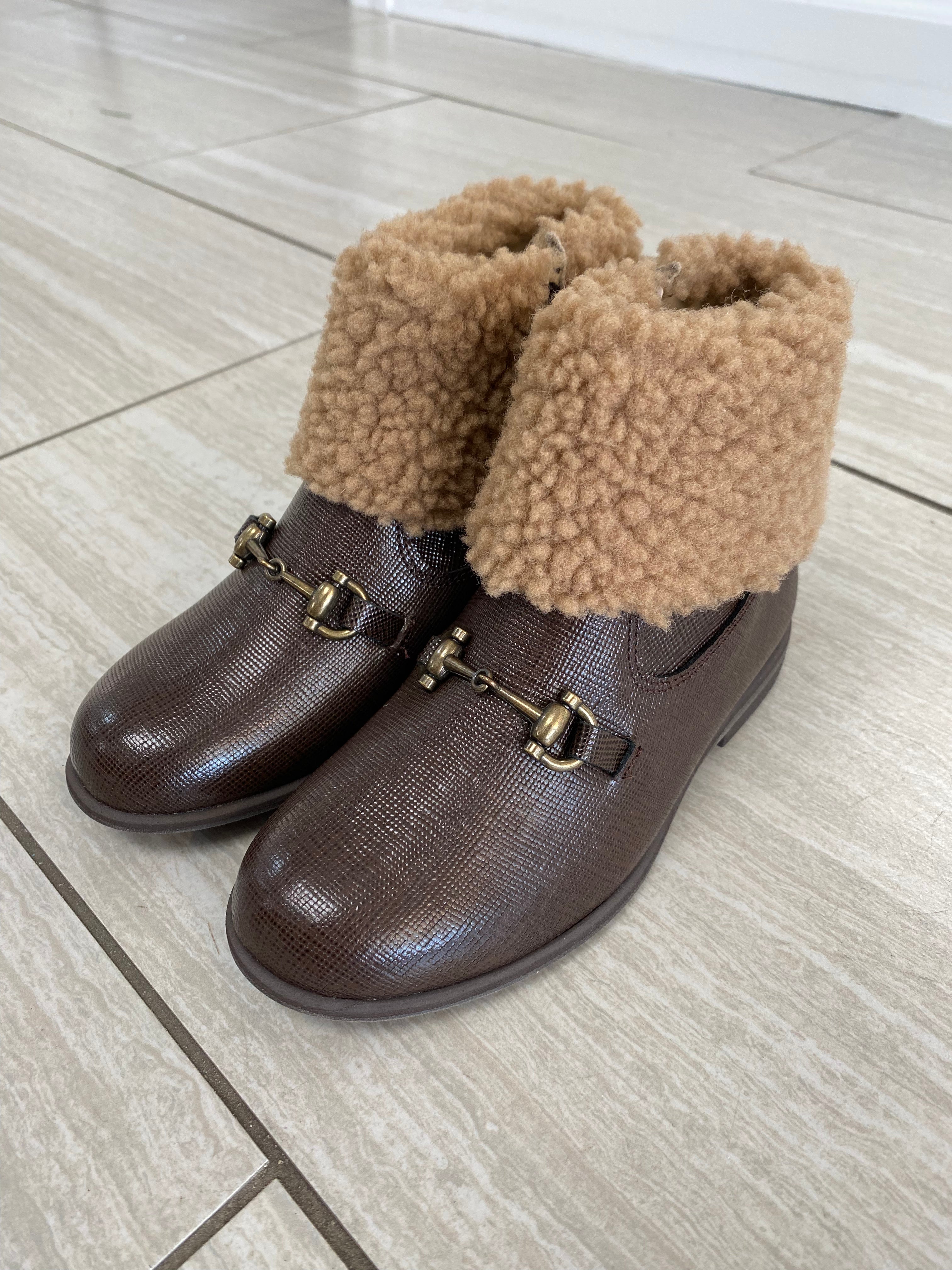Manuela Brown Textured Fur Zipper Boots for Women - Winter Warm Fuzzy Lined Ankle Booties for Casual Outfits & Cold Weather Fashion