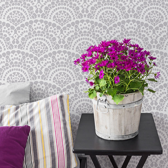 Spanish Lace Scallop Wall Stencil - DIY Home Decor Painting Template for Walls, Furniture & Crafts | Perfect for Bedroom, Nursery & Living Room Accent Walls