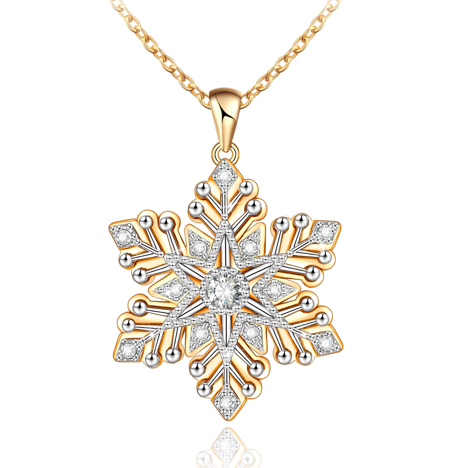 925 Sterling Silver Snowflake Necklace for Women - Elegant Gold Snowflake Pendant Jewelry, Perfect Christmas Gift for Mom, Wife, Girlfriend | Anniversary, Birthday & Mother's Day Present | Winter Holiday & Party Accessory