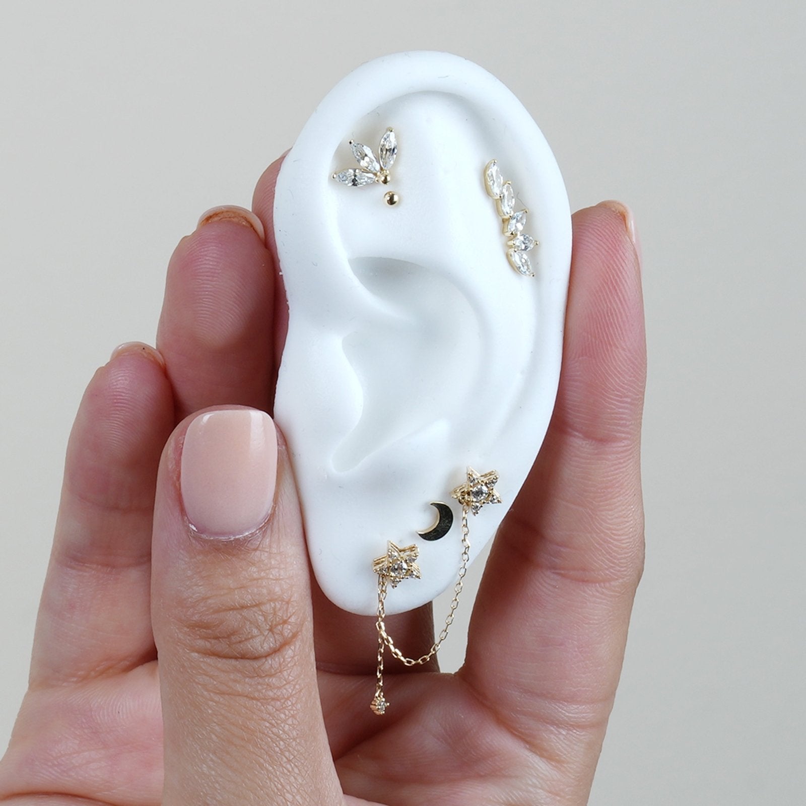 14k Yellow Gold Marquise Illusion Ear Climber Flat Back Stud Earrings - Elegant Cartilage Hoop Earrings for Women, Perfect for Parties, Weddings & Everyday Wear