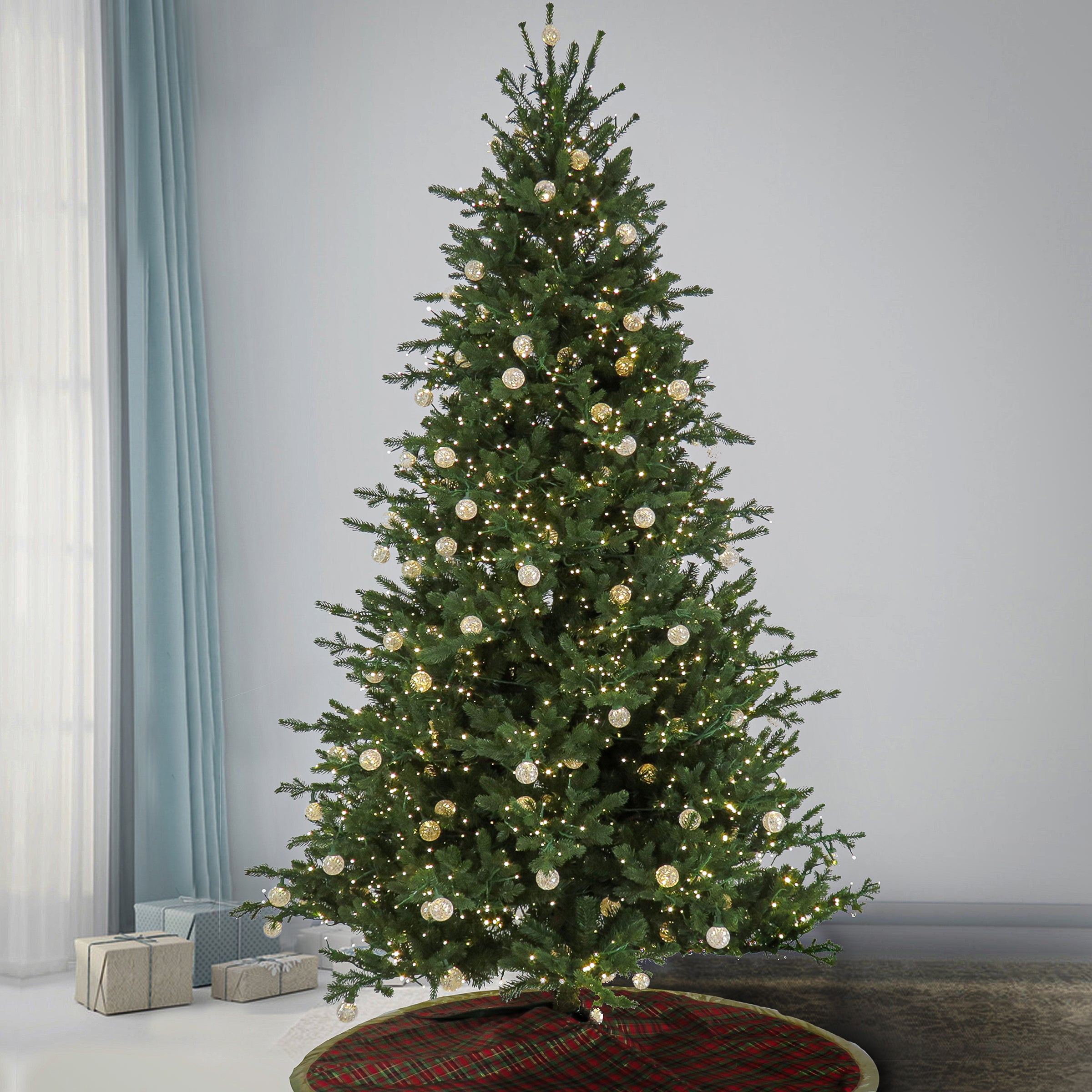 7.5 ft Pre-Lit Aspen Pine Artificial Christmas Tree with Warm White LED Lights - Perfect for Home, Office, and Holiday Decorations