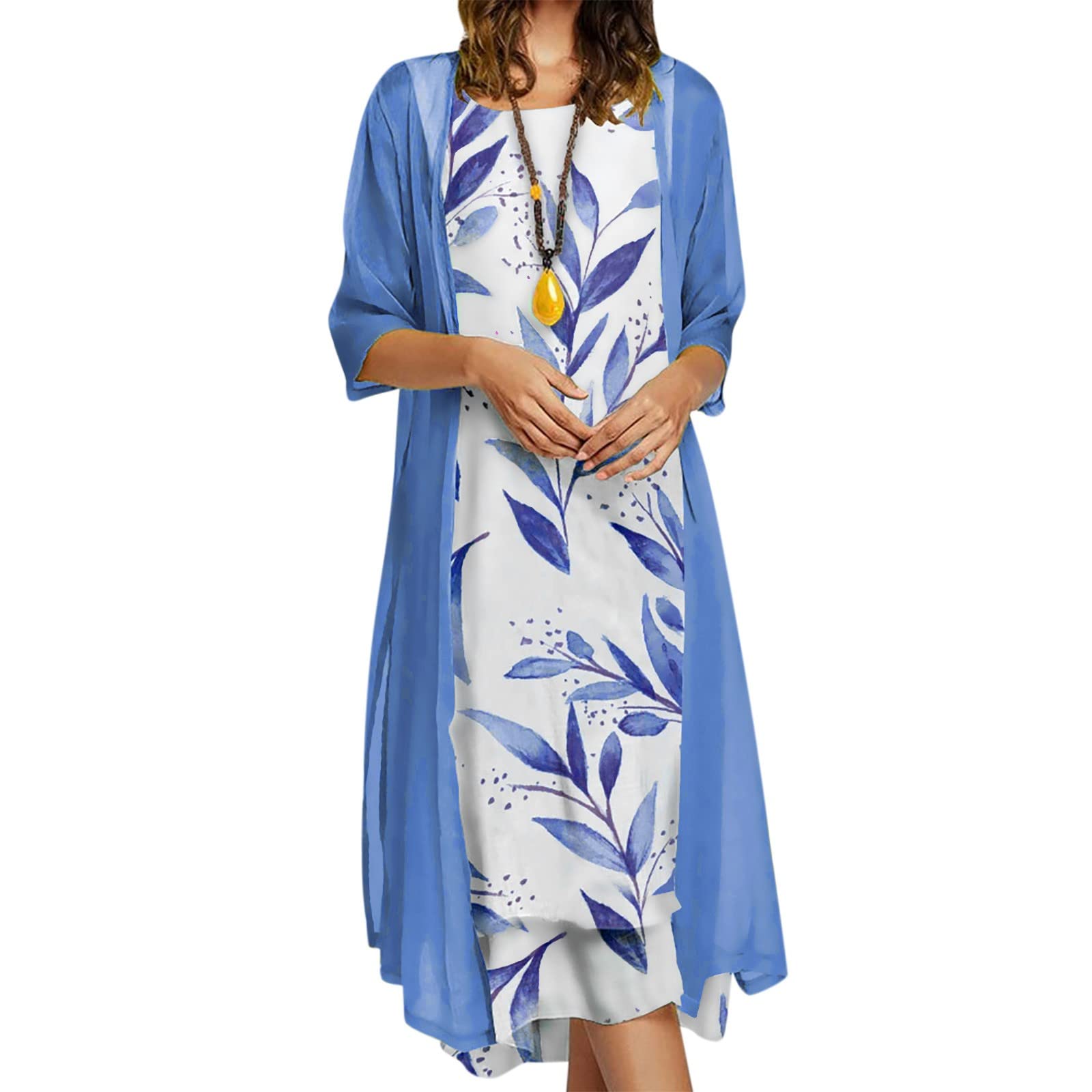 Plus Size Women's Boho Floral Maxi Dress with Cardigan Set - Sleeveless Round Neck Long Sun Dress for Beach, Vacation & Summer Outfits