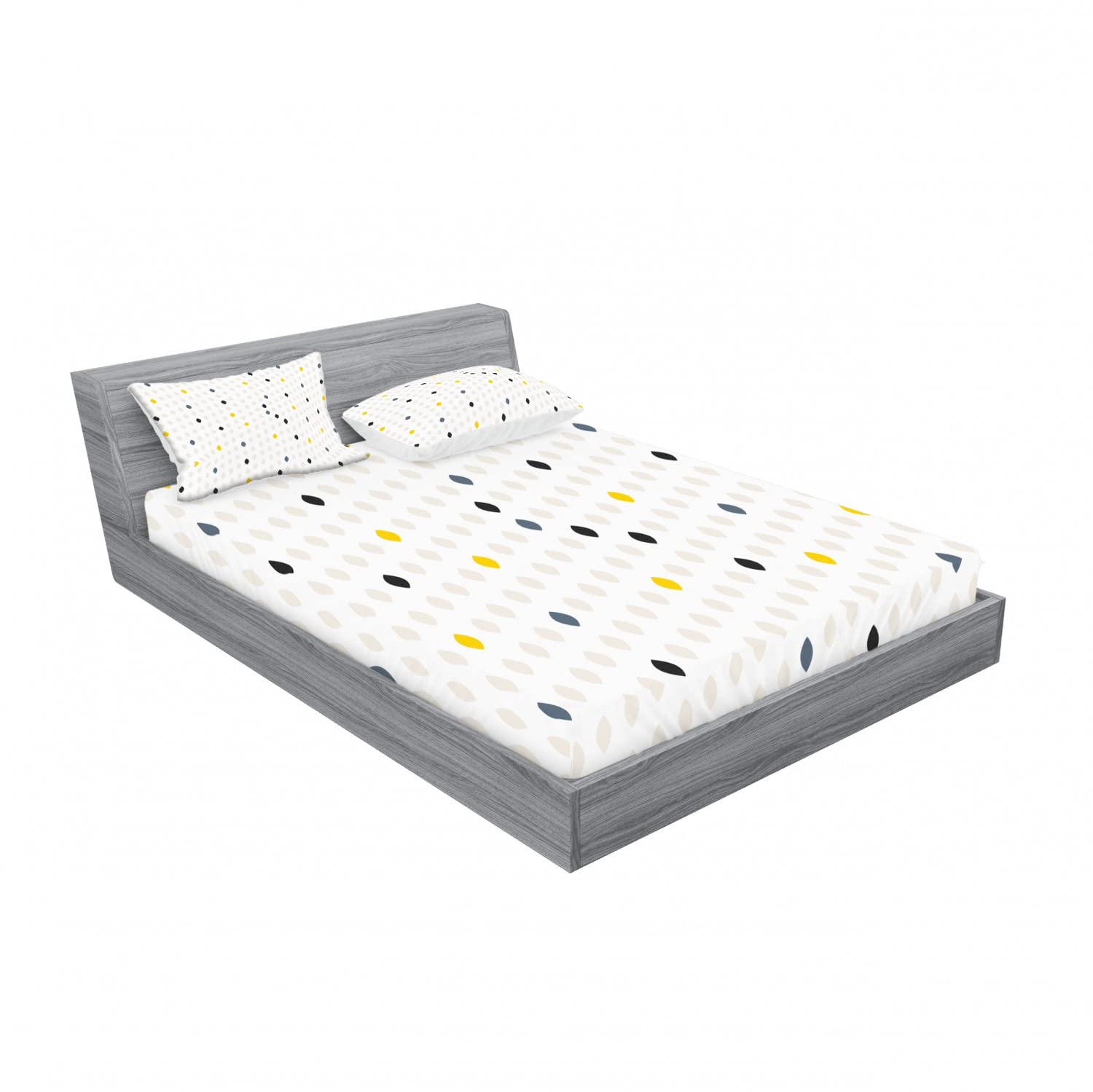 Ambesonne Modern 2-Pack Queen Size Fitted Sheet & Pillow Sham Set - Polka Dot Geometric Pattern Bedding - Includes 2 Fitted Sheets & 4 Pillow Covers - Yellow White Grey - Perfect for Guest Rooms, Dorms & Bedroom Decor
