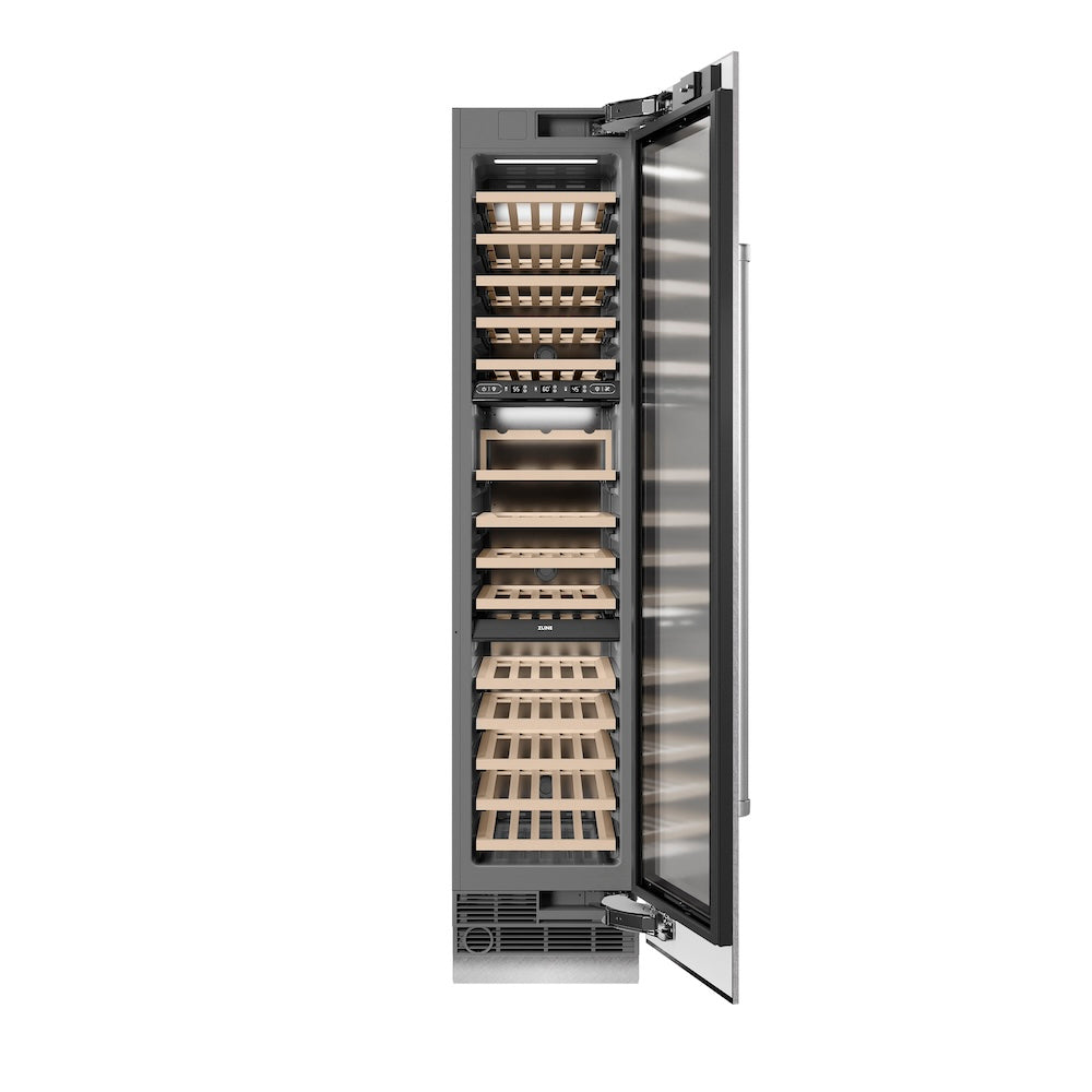 ZLINE 18 Inch 9.0 Cubic Feet Triple Zone 68 Bottle Right Hinge Column Wine Cooler in Satin Stainless Steel (RCWVR SN 18) - Perfect for Home Bars, Restaurants, and Wine Cellars