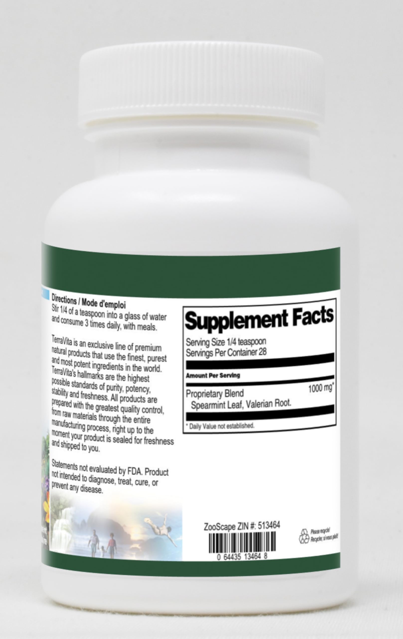 Terravita Valerian and Spearmint Herbal Supplement Powder - 1 oz (ZIN: 513464) for Stress Relief & Sleep Support - Perfect for Tea, Smoothies, and Relaxation Routines