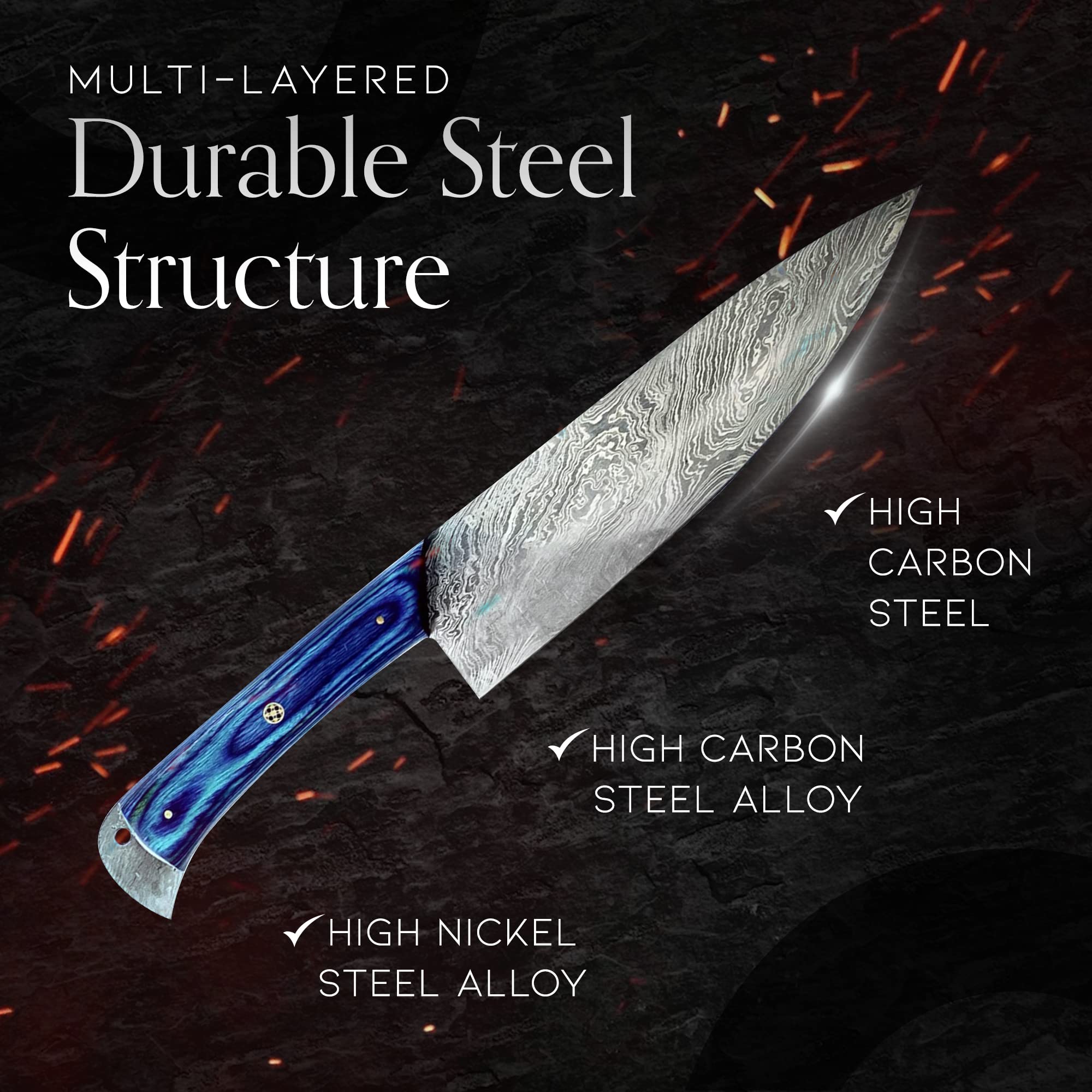 Premium 3-Piece Damascus Steel Kitchen Knife Set - Professional Chef Knife, Santoku & Paring Knife with Blue Pakkawood Handles - Perfect for Home Cooking, Professional Chefs & Gift Giving