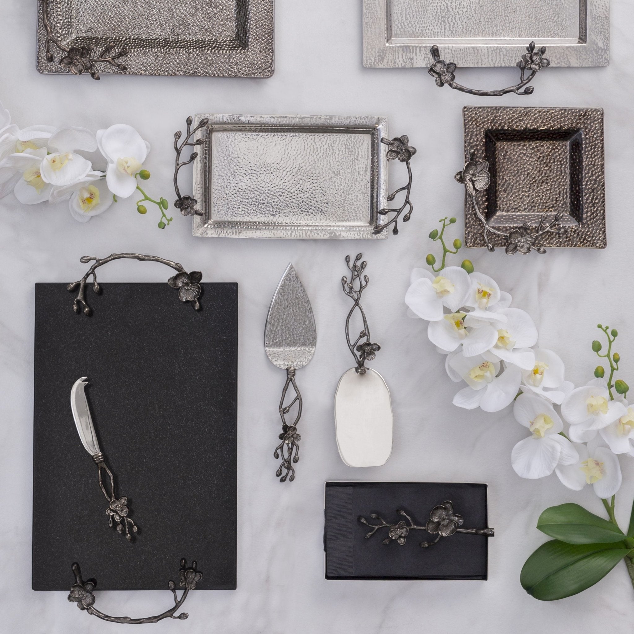 Premium Black Orchid Cake Server Set - Elegant Stainless Steel Cake Knife & Server for Weddings, Birthdays & Special Occasions