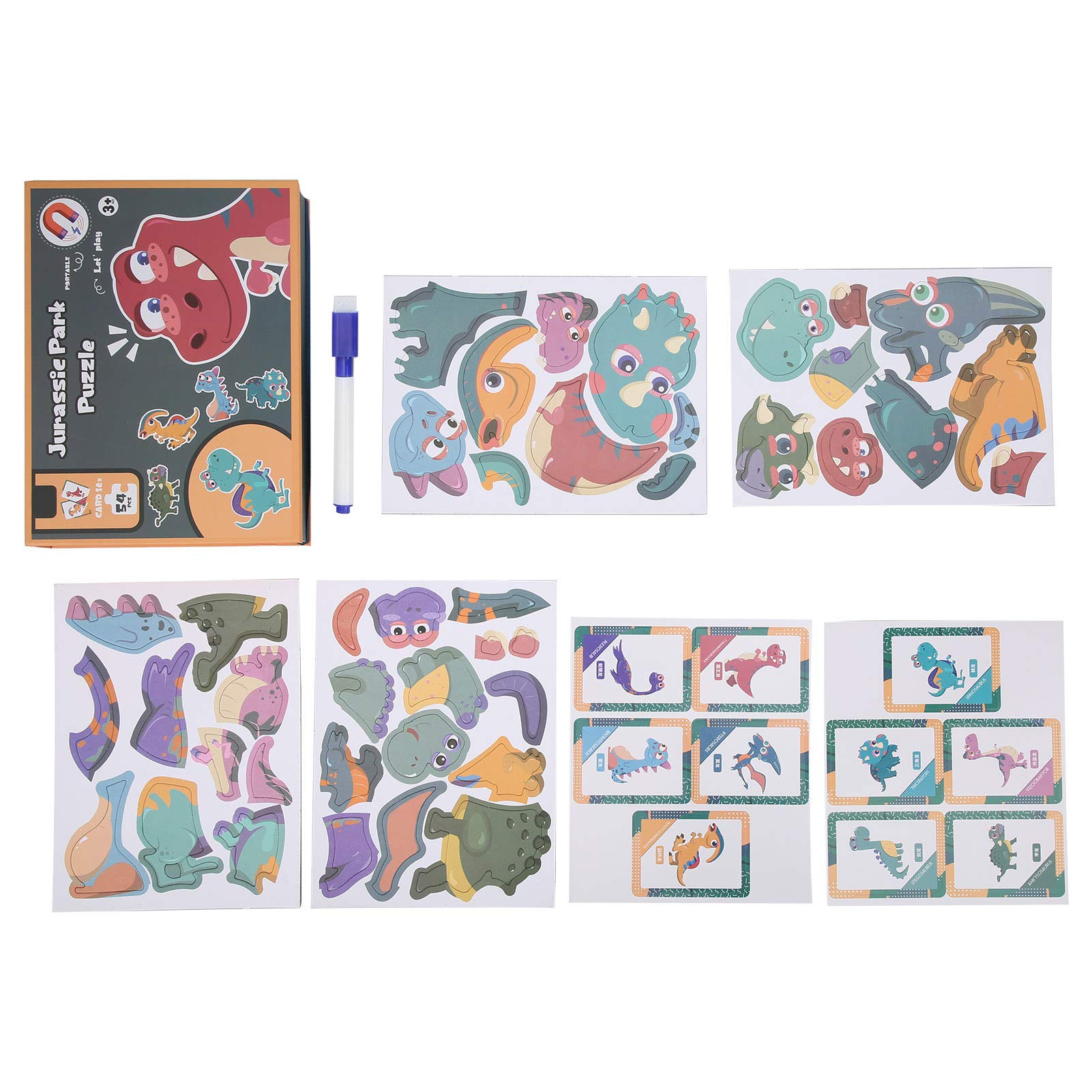 Foldable Erasable Dinosaur Jigsaw Puzzle for Kids - Portable Travel Puzzle Game with Wipe Pen - Perfect for Family Trips, Birthday Gifts & Educational Playtime