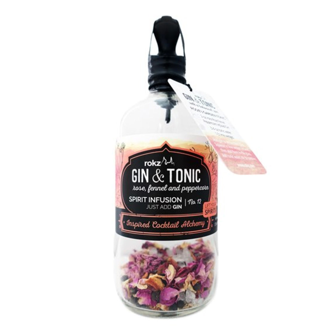 Premium Gin & Tonic Infusion Bottle by Rokz - Glass Cocktail Mixing Bottle with Infuser for Craft Cocktails, Home Bars & Gifts - Perfect for Parties, Mixology & Entertaining