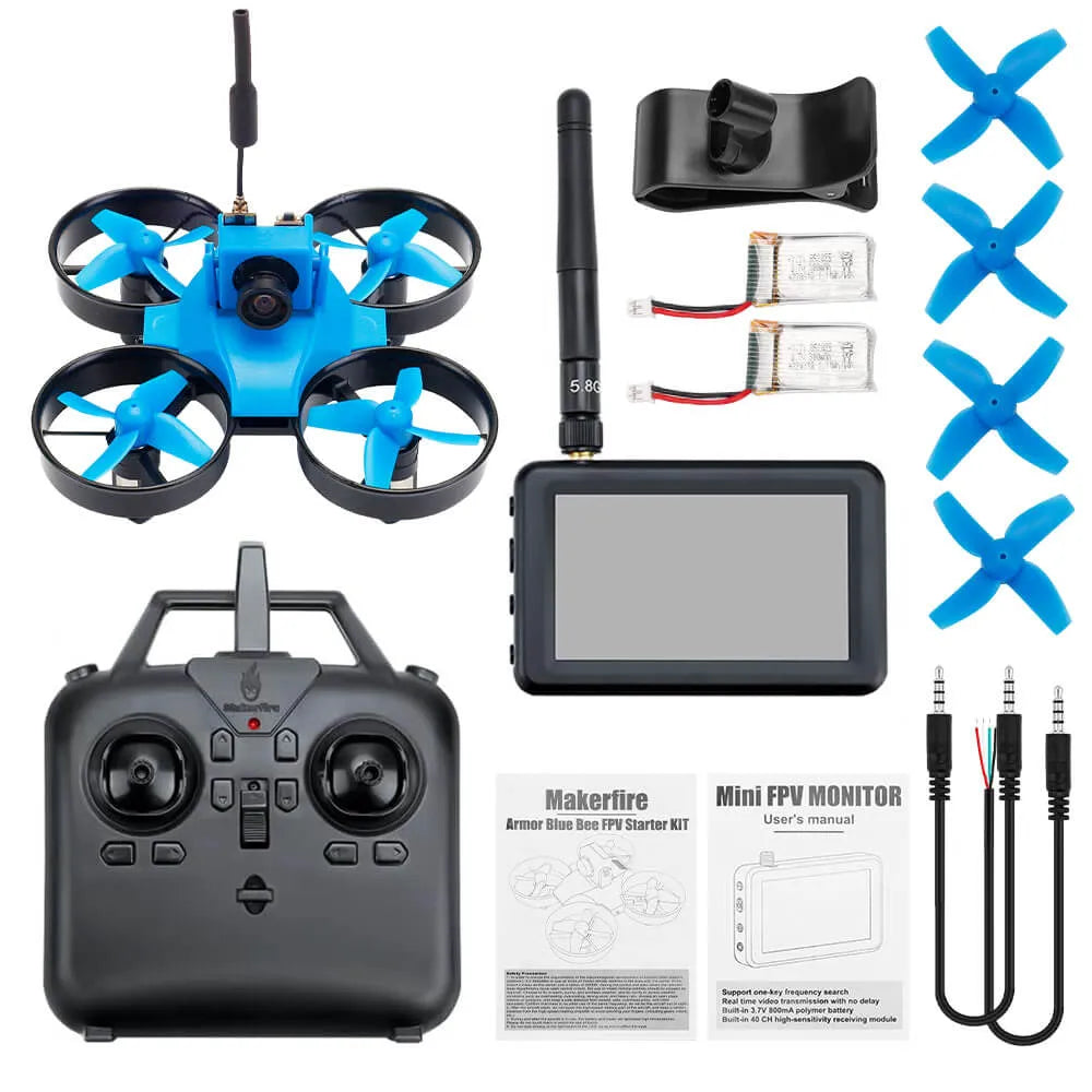 Makerfire Armor Blue Bee FPV Drone Kit - 65mm Mini Racing Drone with Altitude Hold, Headless Mode & One Key Return - Perfect for Indoor FPV Racing, Aerial Photography and RC Quadcopter Training