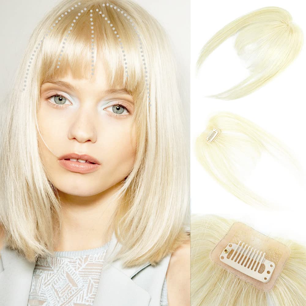 One Piece Blonde Clip-in Hair Fringe | 3D Human Hair Bangs Topper with Clips | 613 Blonde Real Hair Extensions for Women | Perfect for Cosplay, Daily Wear & Volume Boost