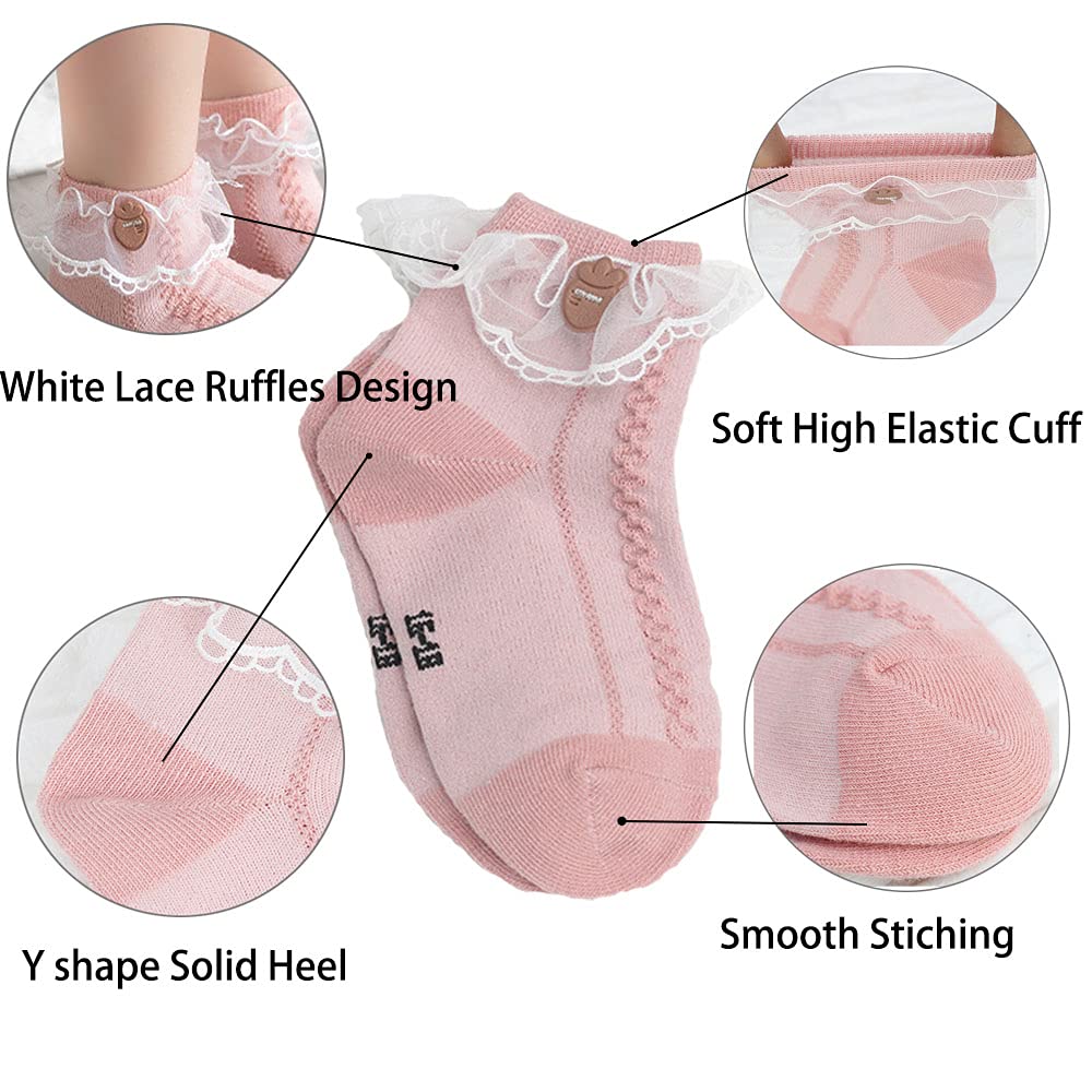 Baby Girls' Eyelet Ruffle Ankle Socks with Bow - Princess Lace Dress Socks for Toddlers & Newborns - Perfect for Parties, Photos & Special Occasions