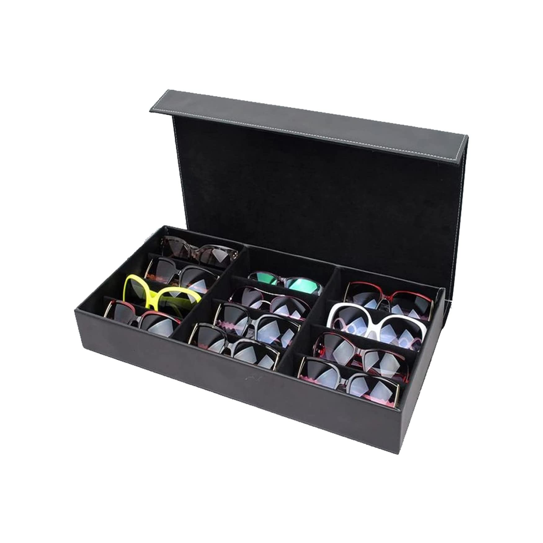 12-Slot Eyeglasses Frame Stand & Jewelry Watch Organizer - Premium Eyewear Storage Box with Grid Design for Sunglasses, Watches & Accessories - Perfect for Home, Office & Travel Organization