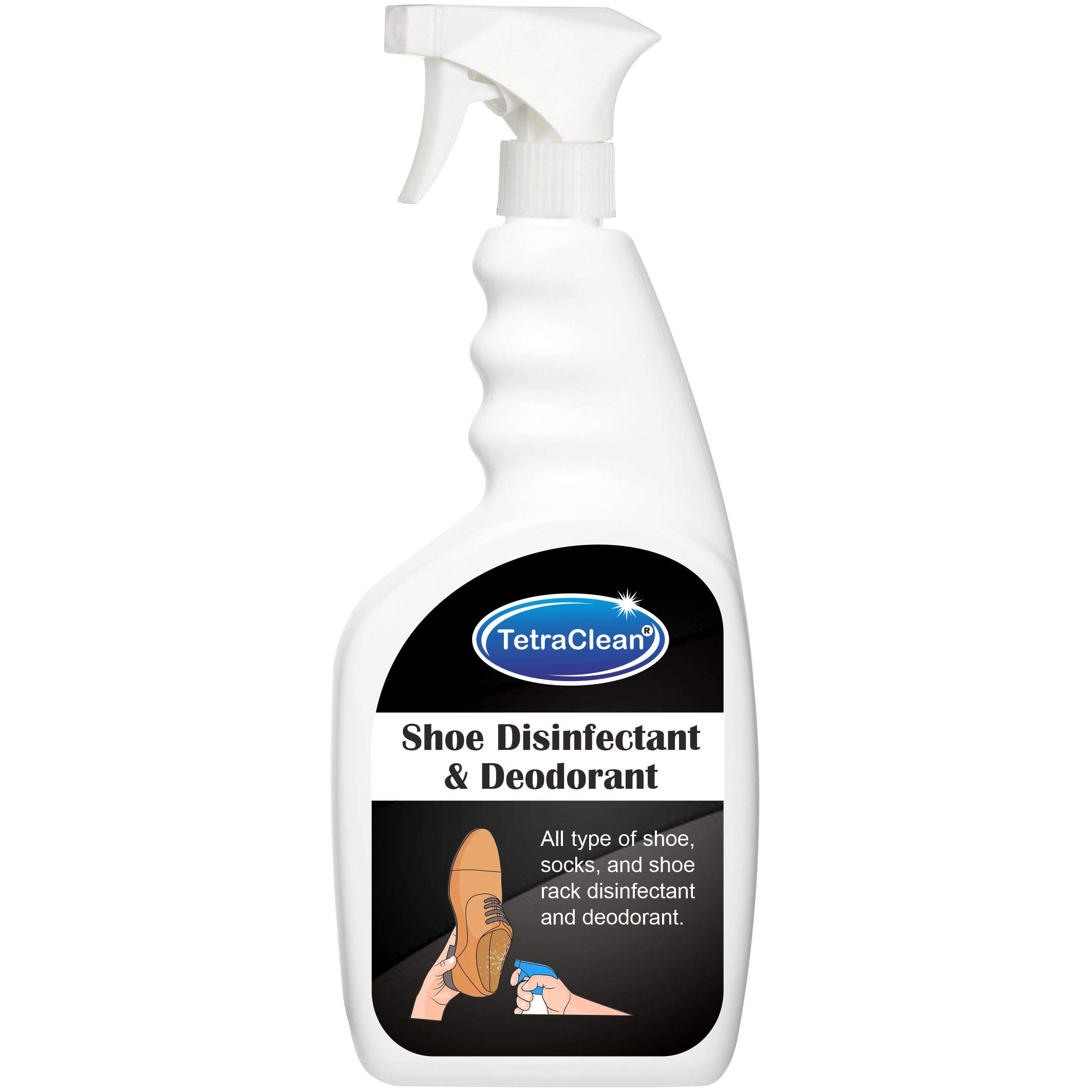 Tetraclean Shoe Deodorizer & Disinfectant Spray - Eliminates Odor & Bacteria for Shoes, Socks & Shoe Racks | 500ml Fresh Scent | Ideal for Gym Shoes, Work Boots & Sports Gear | Home & Commercial Use