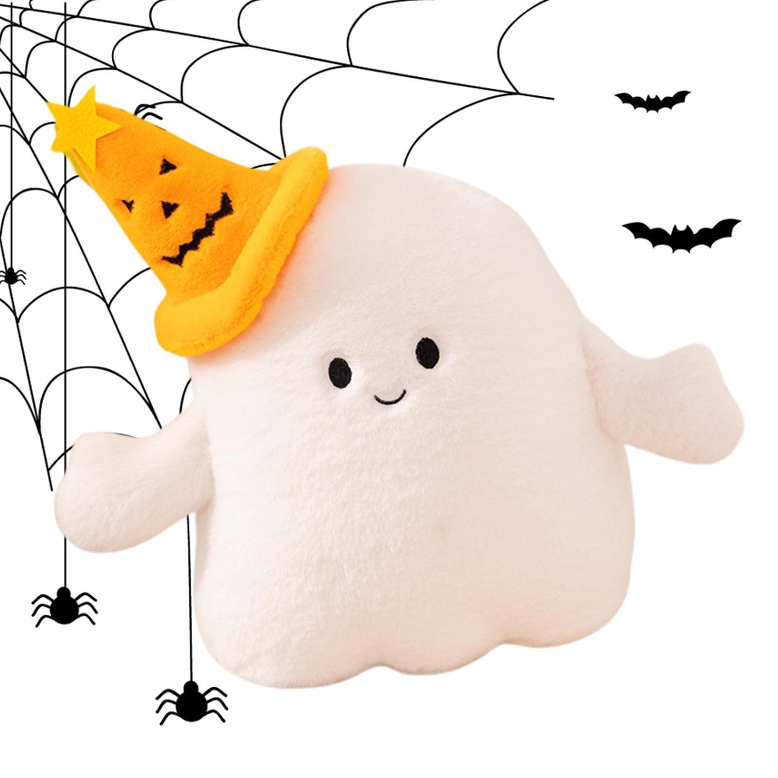 Halloween Plush Ghost Toy with Pumpkin Hat - Soft & Cute Stuffed Animal for Kids - Perfect for Halloween Decorations, Party Favors, and Spooky Gift Giving