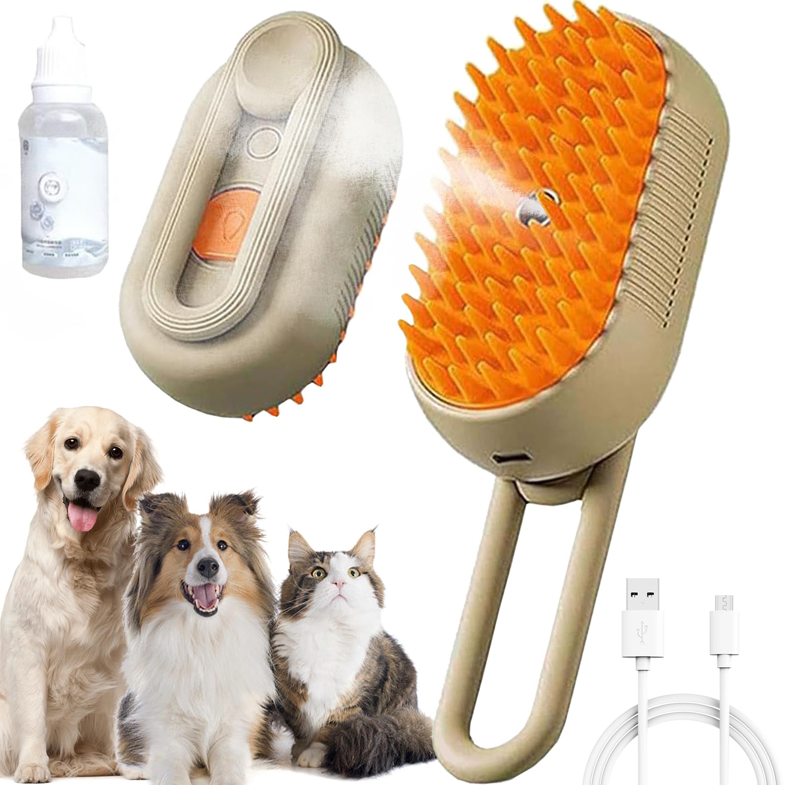 Chevaroo 3-in-1 Self-Cleaning Steam Brush for Horses & Pets - 360° Rotating Silicone Bristle Head - Gentle Grooming & Massage Tool for Horse Care, Dog & Cat Bathing - Perfect for Stable, Barn & Home Use (Brown)