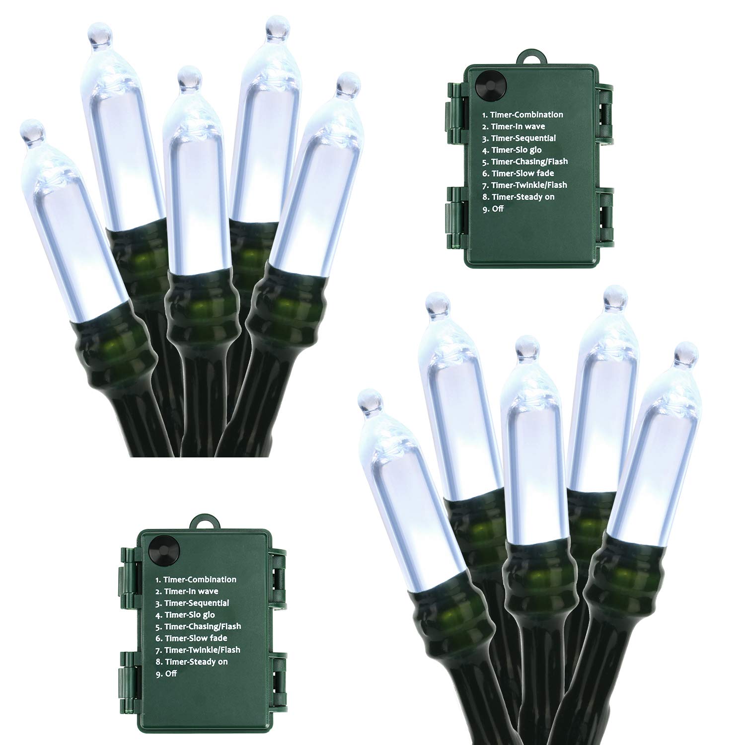 BrizLabs 2 Pack 17.94ft 50 LED Battery Operated Christmas String Lights with Timer - 8 Lighting Modes, Waterproof White Mini Lights for Indoor Outdoor Christmas Tree, Wedding, Party & Home Decor