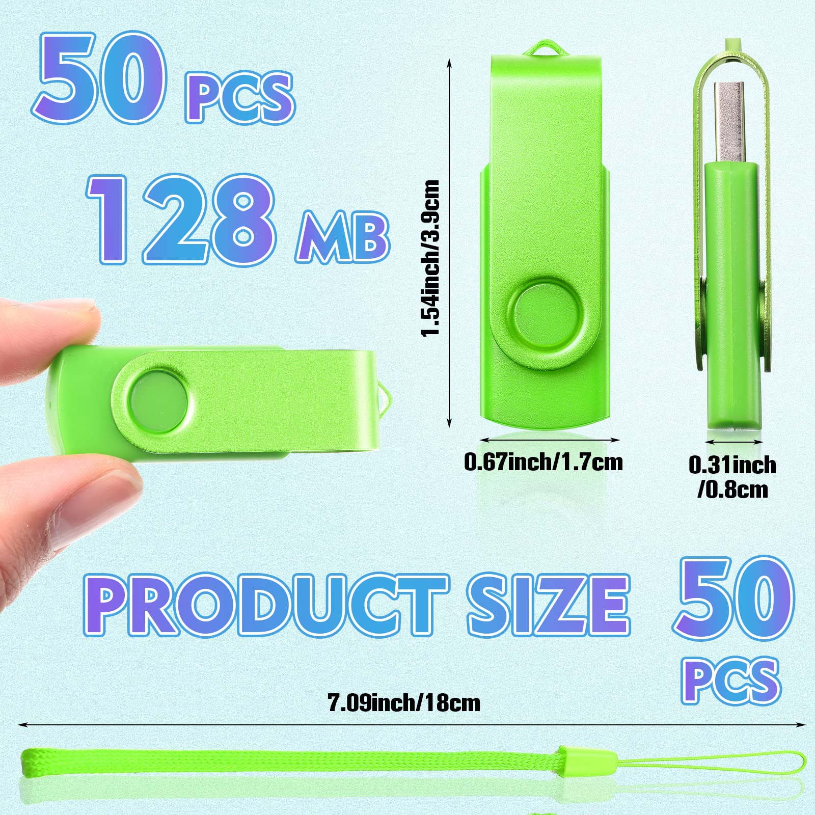 Xuhal 50-Pack 128MB USB Flash Drives with Lanyards - Bulk Storage for Office & School