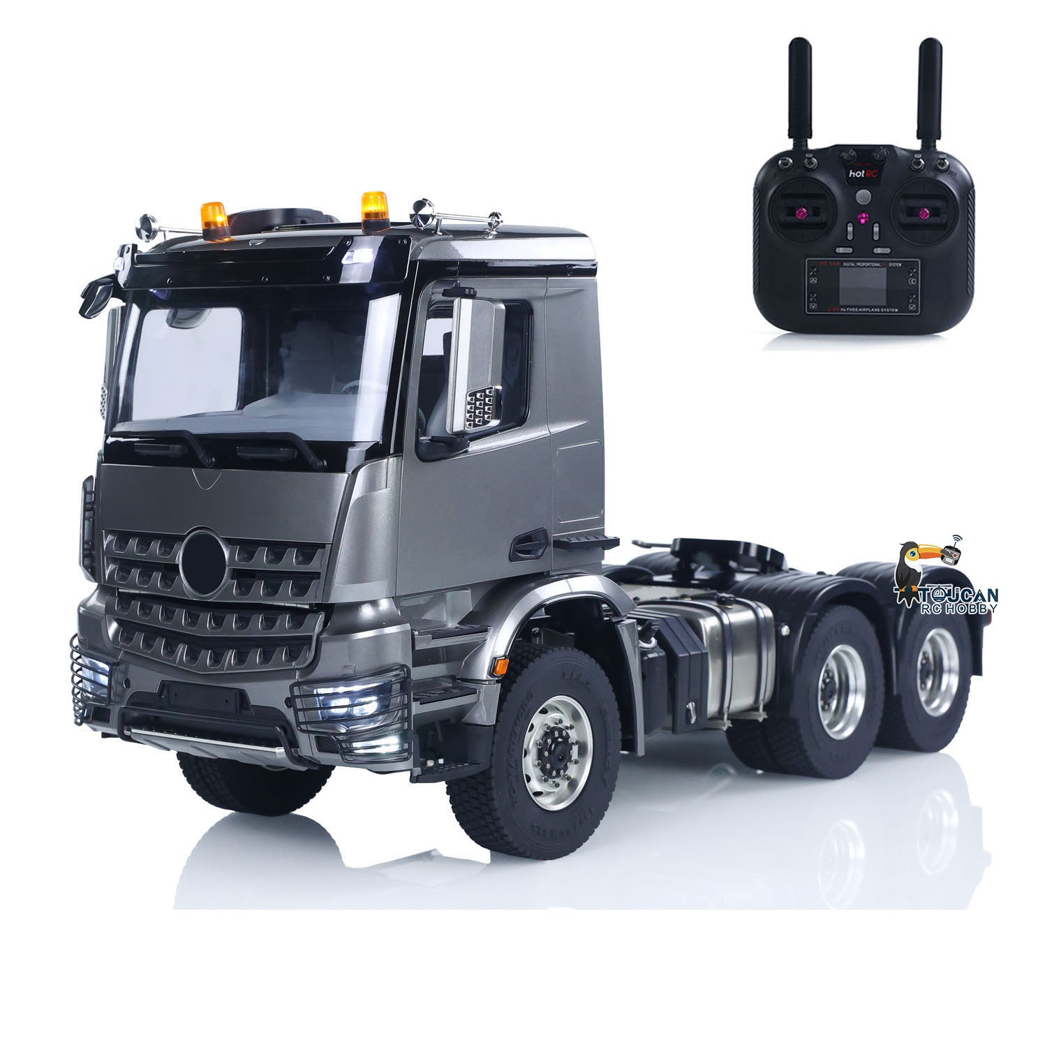1/14 Scale 6x6 RC Tractor Truck Model - 10CH Radio Controlled, 2-Speed Brush Motor ESC, No Lock Differential Axle - Off-Road Adventure & Construction Site Play