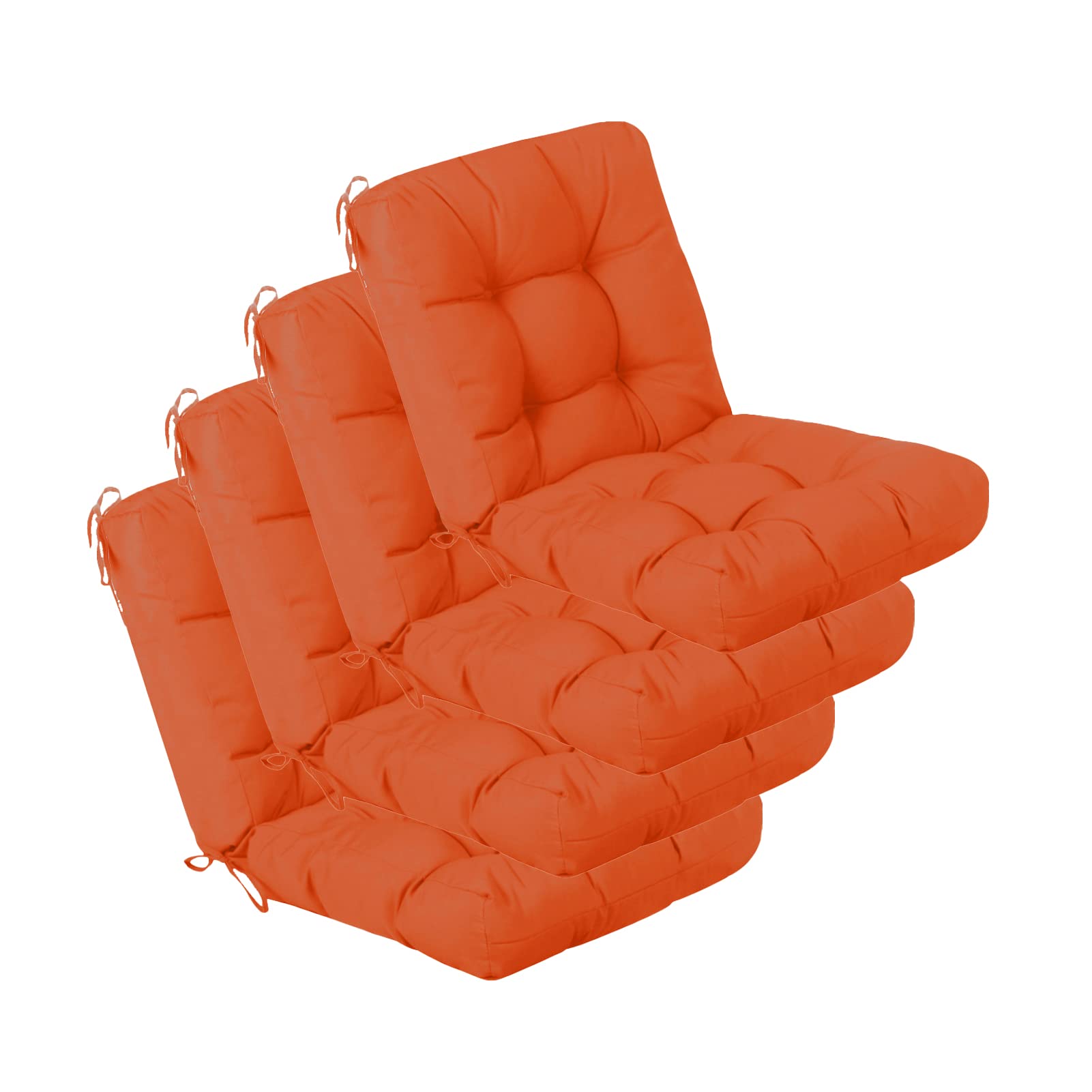 QILLOWAY 4-Pack Outdoor Chair Cushions - Tufted Seat & Back Pillows for Patio, Deck, Poolside - Spring Summer Seasonal Replacement Cushions (Orange) - Perfect for Garden Furniture, Outdoor Lounging & Relaxation