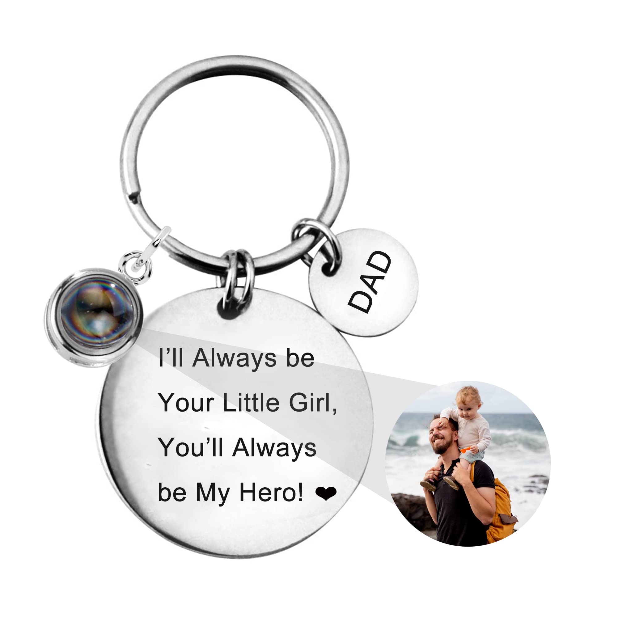 Custom Photo Projection Keychain - Personalized Stainless Steel Keychain for Dad - Unique Father's Day Gift from Daughter - Perfect for Birthdays, Anniversaries & Special Occasions