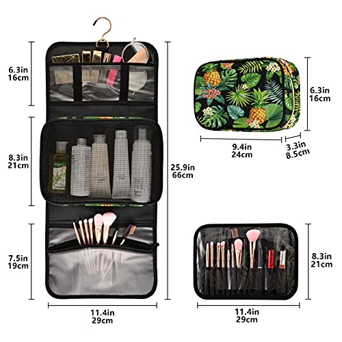 MNSRUU Hanging Travel Toiletry Bag Set - 3 PCS Clear Makeup Organizer with Tropical Hawaiian Pineapple & Palm Leaf Design | Perfect for Vacation, Beach Trips & Cosmetic Storage