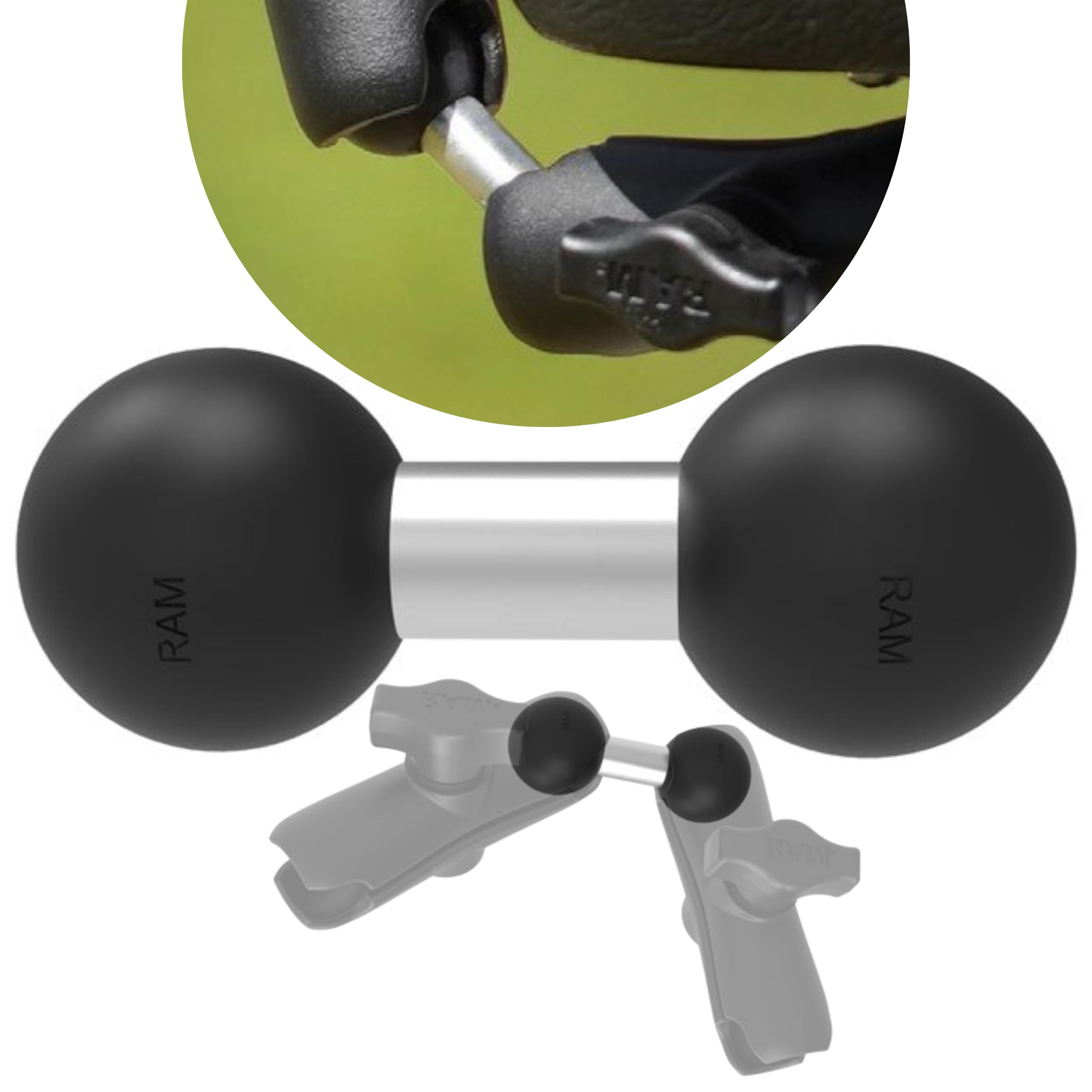 Ram Mounts Double Ball Adapter - Heavy Duty Adjustable Mounting Solution for Motorcycles, ATVs, and Boats