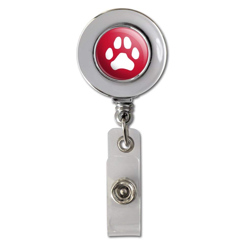 Black & White Paw Print Pet ID Holder - Retractable Clip for Dogs & Cats at Work