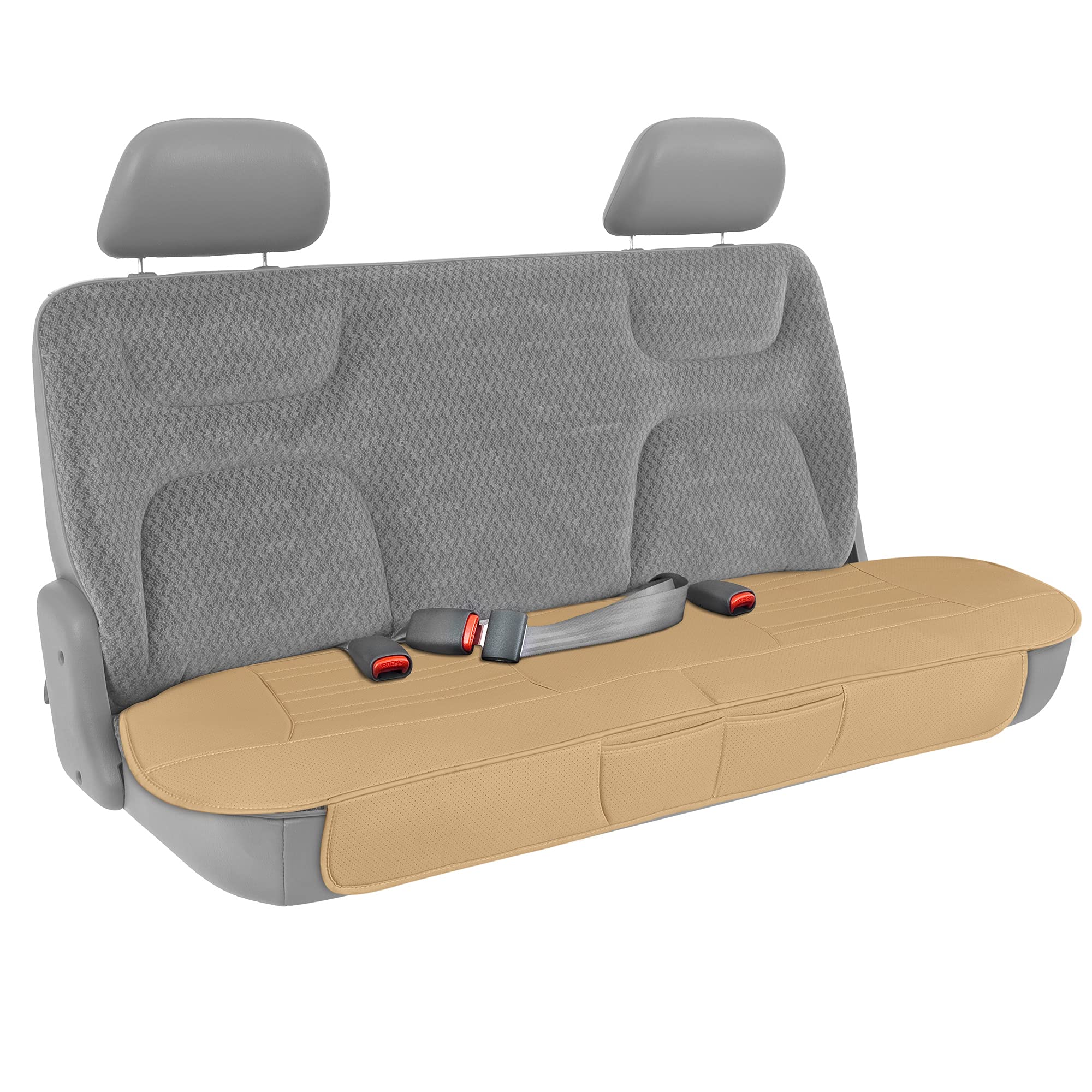 Motor Trend Faux Leather Car Seat Cover for Cars, Trucks & SUVs - Beige Padded Bench Cover with Storage Pockets | Premium Interior Protection | Perfect for Road Trips, Daily Commutes & Family Travel