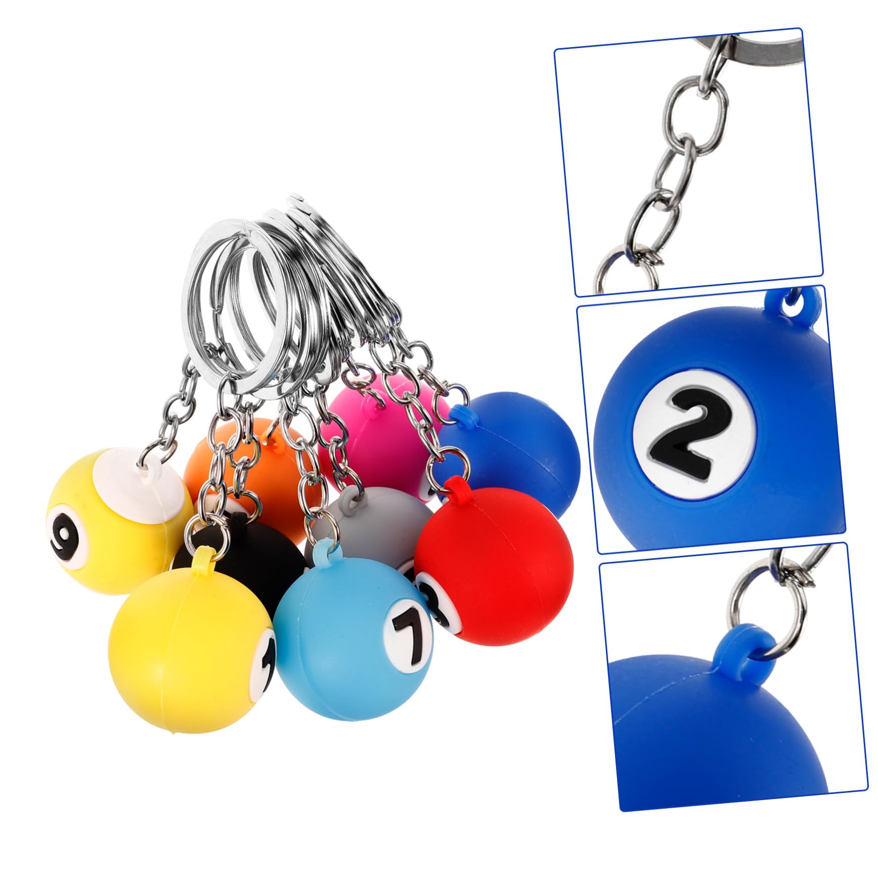 Mini Billiards Keychains - 9pcs Sports Key Rings for Pool Lovers & Gifts
