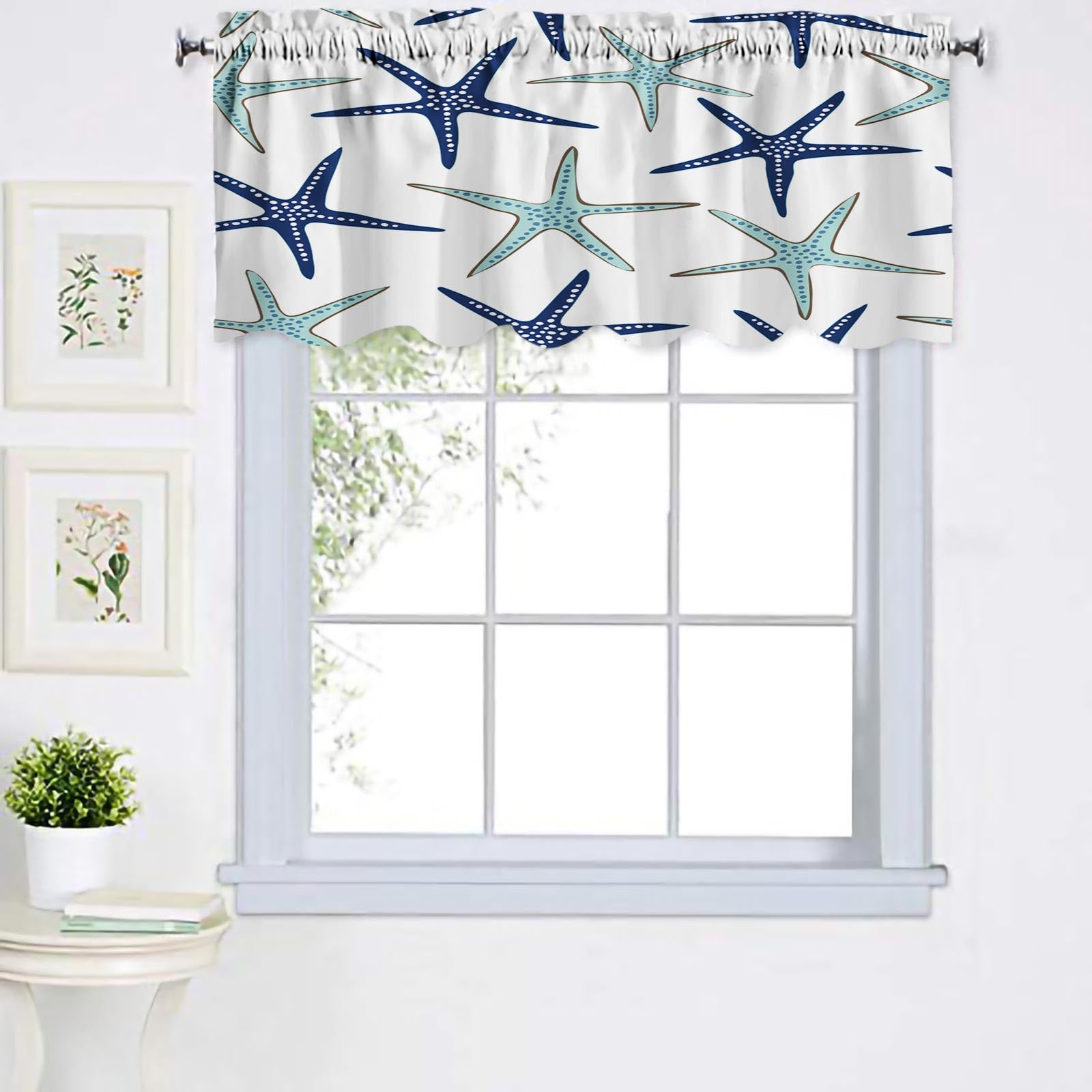 Starfish Kitchen Valance Curtains 52x18 Inches - Coastal Window Valance for Living Room, Bedroom, Bathroom & Dining Room Decor