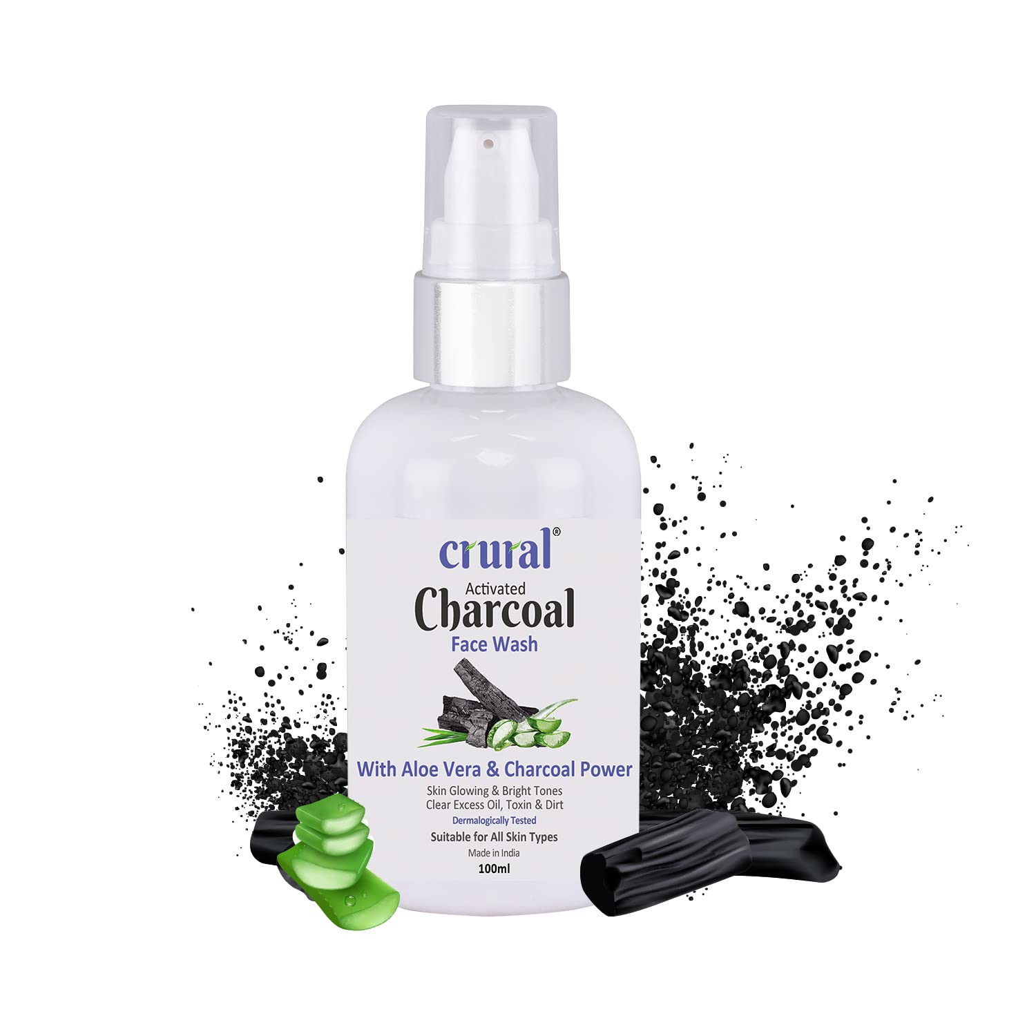 Activated Charcoal Face Wash with Aloe Vera & Charcoal Powder - Oil Control, Deep Cleansing for Acne-Prone Skin | Removes Dirt, Pollutants & Excess Oil | Paraben & Sulfate Free (100ml) | Perfect for Daily Skincare & Post-Workout Cleansing