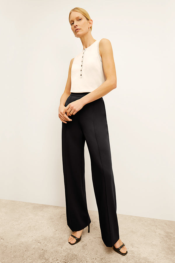 Jordan Wide Leg Pants for Women - Stretchy Butter Ponte Fabric in Black | Casual & Office Wear