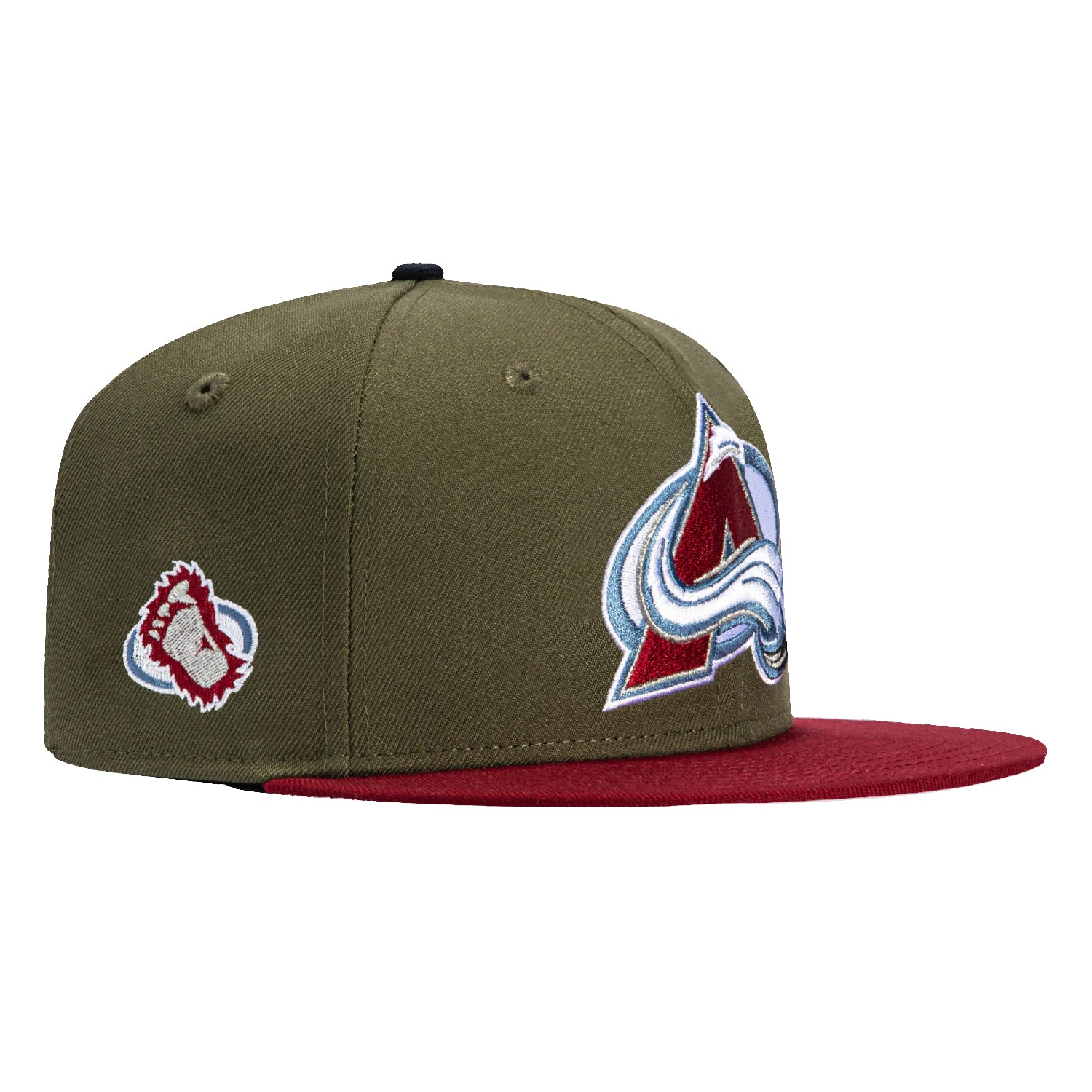 New Era 59Fifty Colorado Avalanche Logo Patch Snapback Hat - Olive & Cardinal - Official NHL Team Cap for Men & Women - Perfect for Hockey Games, Sports Events & Streetwear Fashion