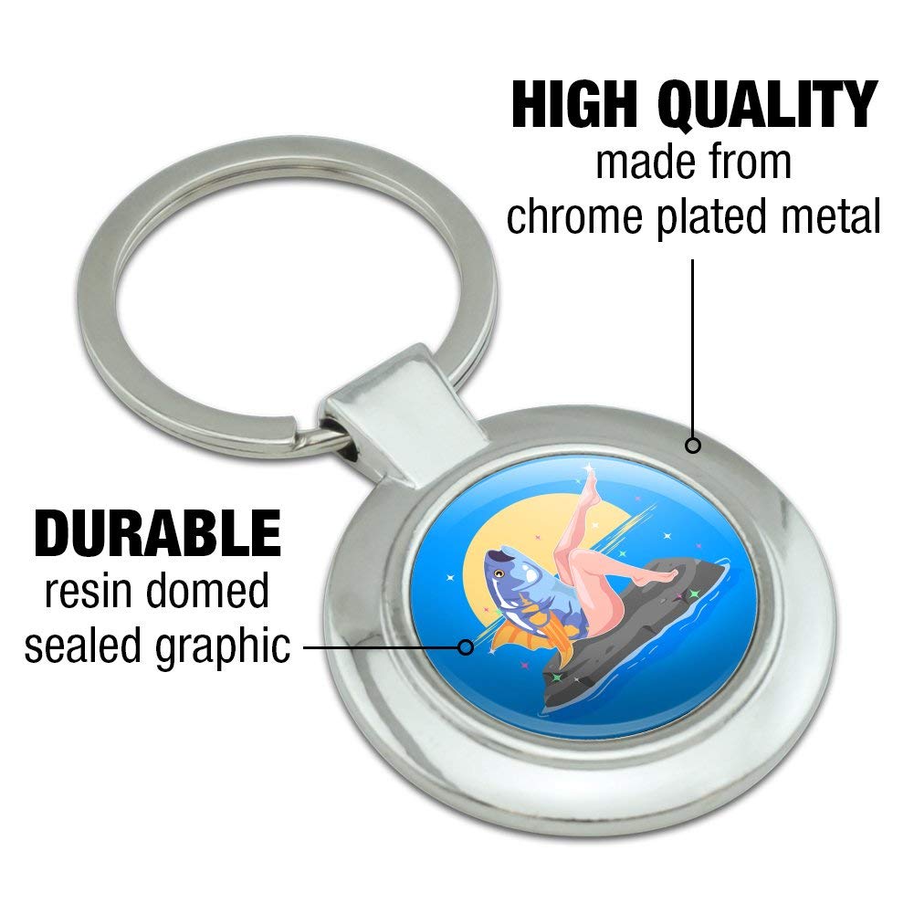 Reverse Mermaid with Tuna Head Keychain - Unique Chrome Plated Metal Key Ring for Women & Men | Funny Novelty Gift for Mermaid Lovers, Beach Party Favors, Bag Charms & Keychain Collections