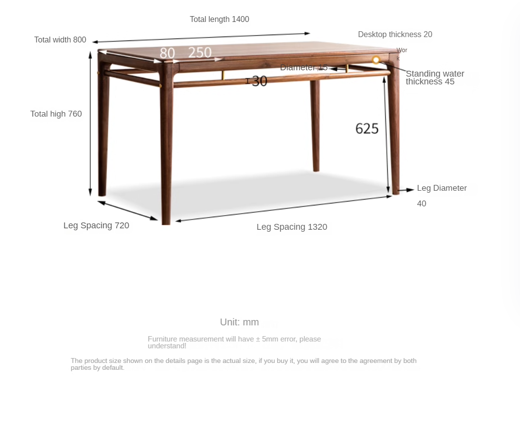 Premium Black Walnut Solid Wood Rectangular Dining Table - 60 Inch Rustic Farmhouse Style for Dining Room, Kitchen, and Home Decor | Durable & Stylish Furniture for Family Gatherings