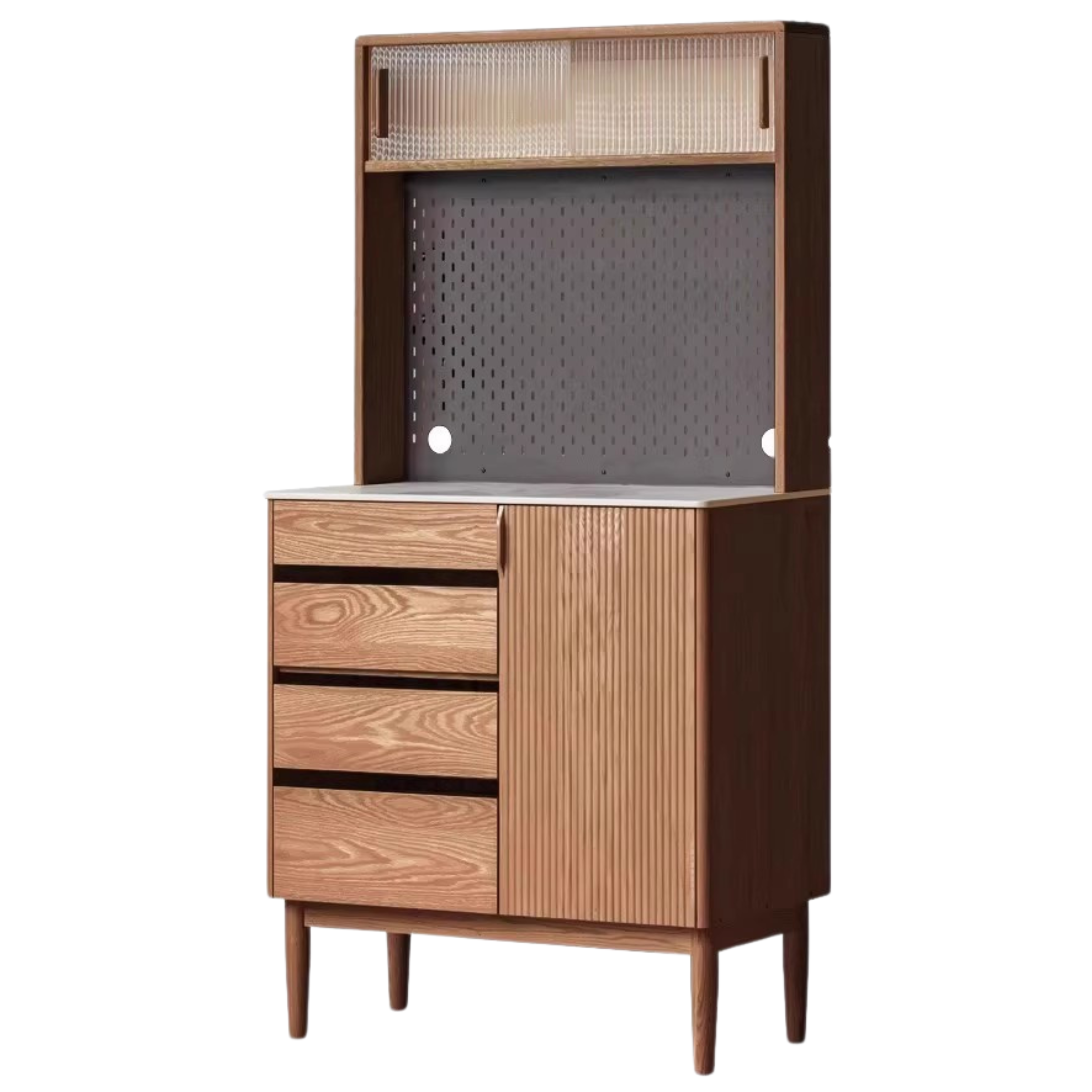 Solid Oak Wood Modern Rock Board Side High Tea Cabinet Buffet - Stylish Storage for Dining Room, Living Room & Kitchen | Perfect for Tea Parties, Buffets & Home Decor