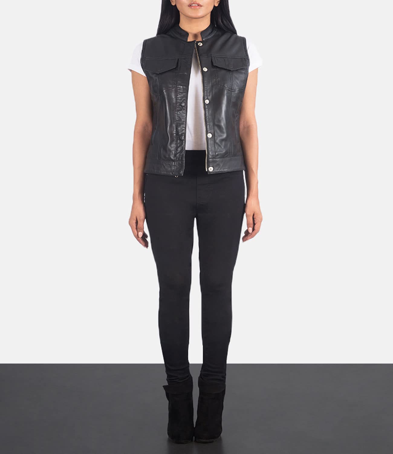 Rayne Women's Black & Brown Leather Moto Vest - Genuine Sheepskin Biker Vest for Women | Perfect for Motorcycle Riding, Casual Outfits & Fashion Layering
