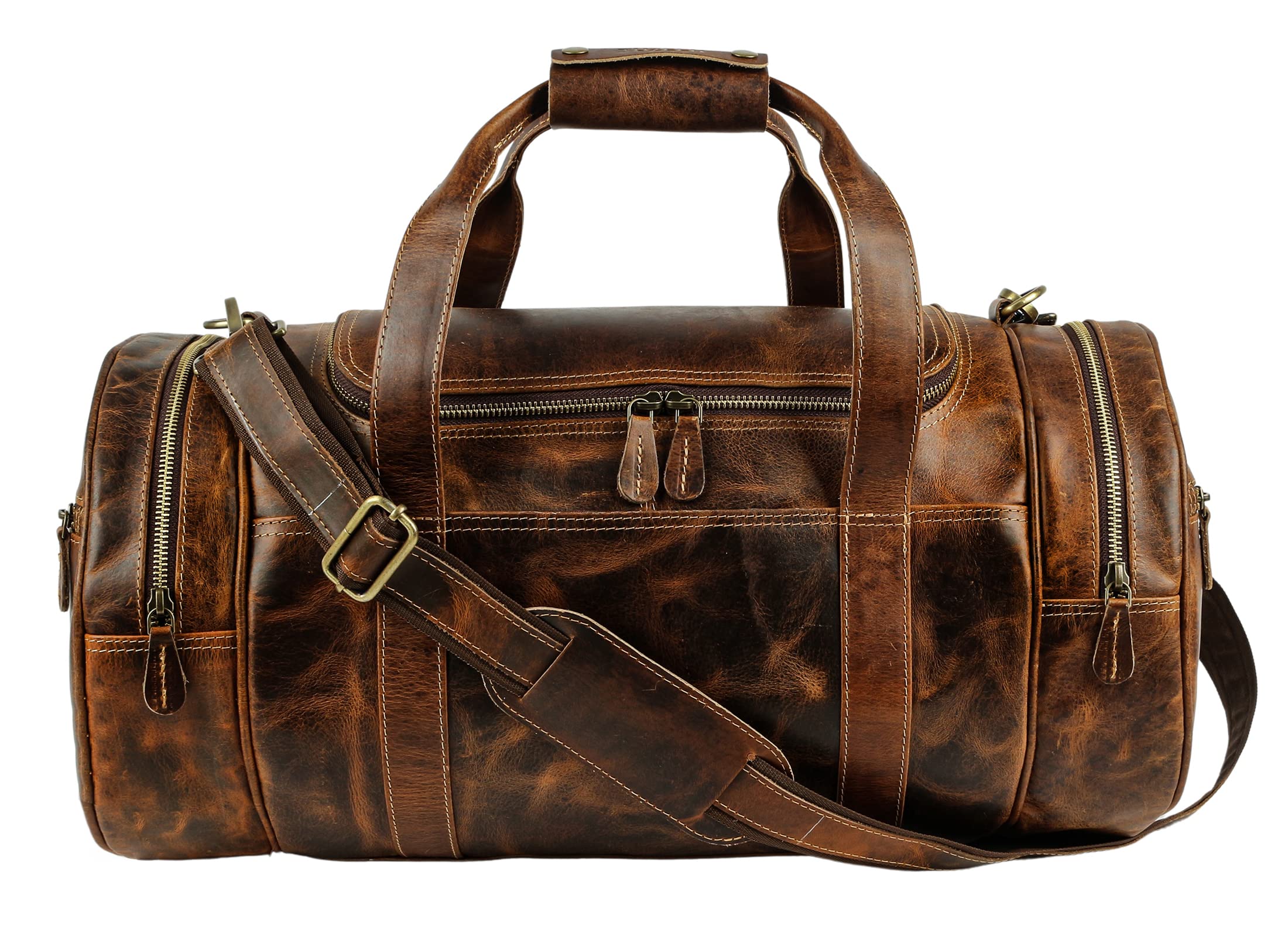 Tuzech 20-Inch Large Leather Duffel Bag - Travel, Gym & Airplane Approved Carry-On Luggage for Men & Women - Perfect for Weekend Trips, Business Travel & Sports Gear Storage