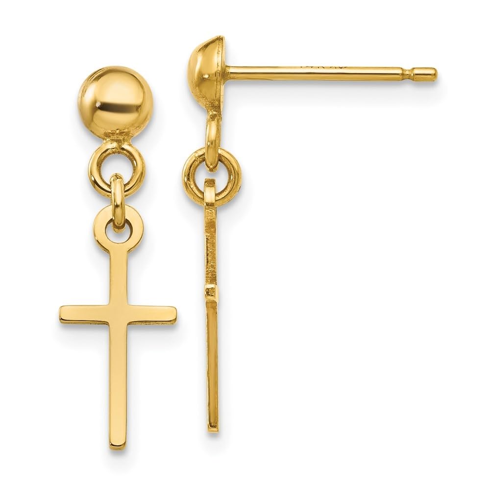 14k Gold Polished Cross Dangle Earrings for Women - Diamond2Deal Fine Jewelry | Perfect for Church, Weddings & Everyday Elegant Wear