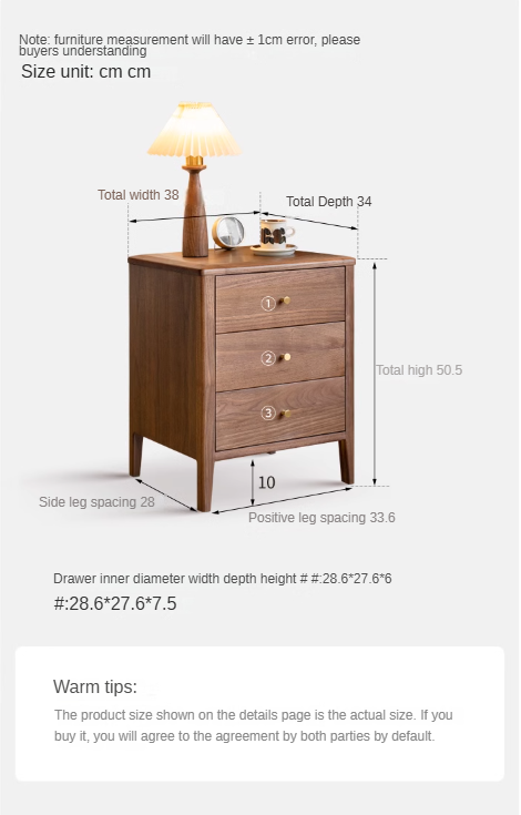 Premium Black Walnut Solid Wood Nightstand - Modern Nordic Style Bedside Table for Bedroom, Living Room & Office Furniture