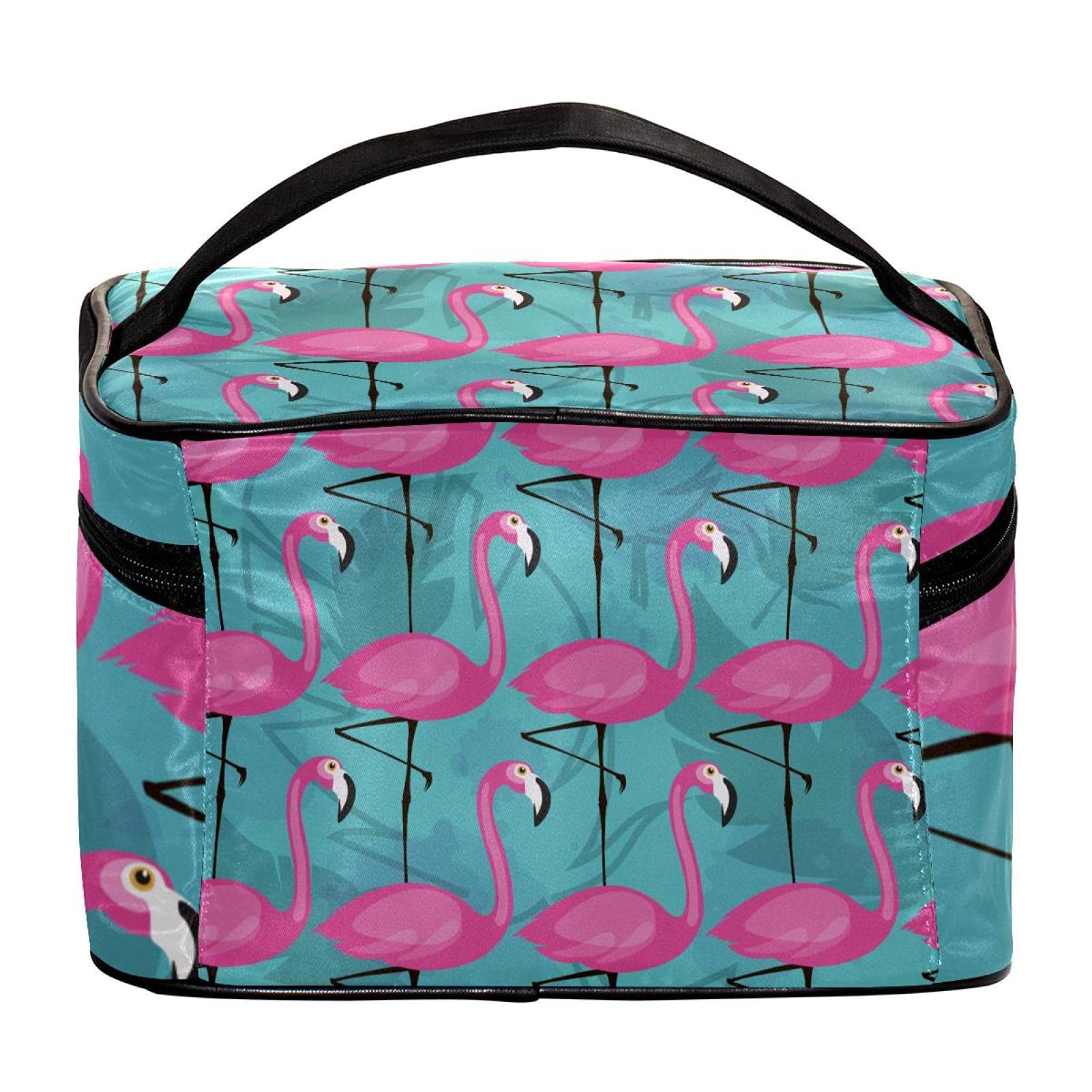Large Pink Flamingo & Tropical Leaf Travel Makeup Bag - Waterproof Cosmetic Organizer with Zipper for Women & Girls | Perfect for Vacation, Beach Trips & Gym Essentials