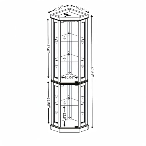 Antique White Corner Glass Curio Cabinet with LED Lights - Display Case for Living Room, Antique Collections, Wine & Bar Glass Storage - Perfect for Home Decor, Showcasing Collectibles & Entertaining Guests